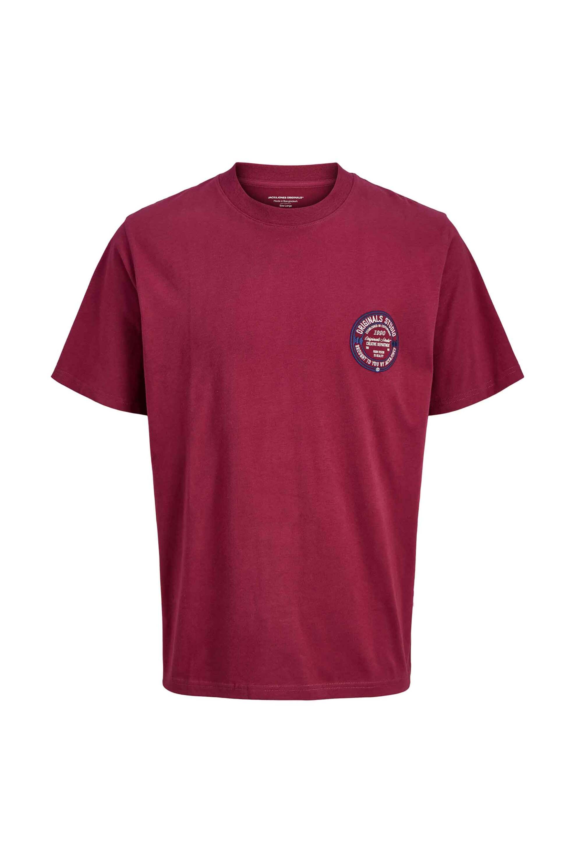 JACK & JONES ανδρικό T-shirt μονόχρωμο με logo print Loose Fit - 12283655 Μπορντό