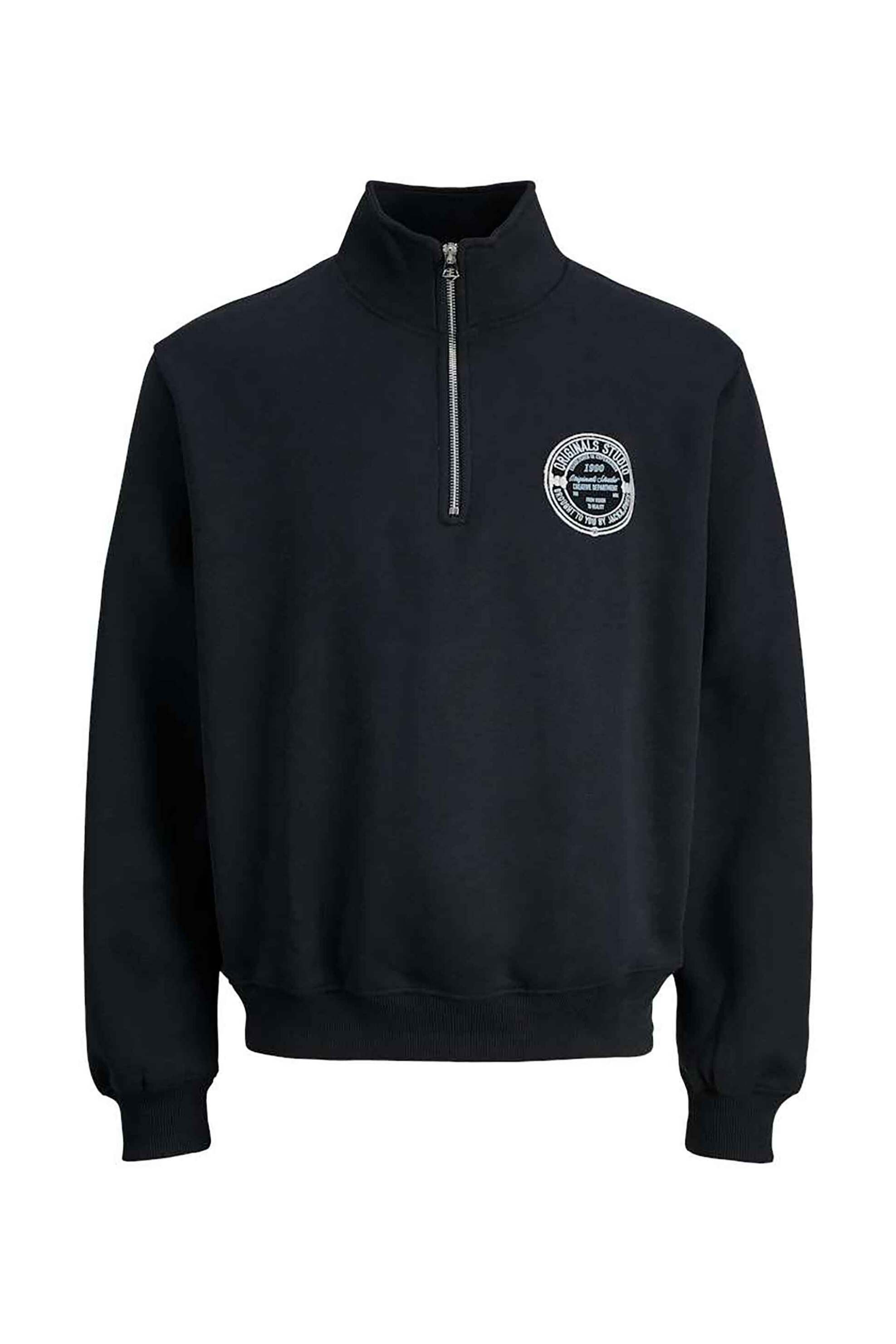 JACK & JONES ανδρική μπλούζα φούτερ με φερμουάρ ribbed - 12284029 Μαύρο