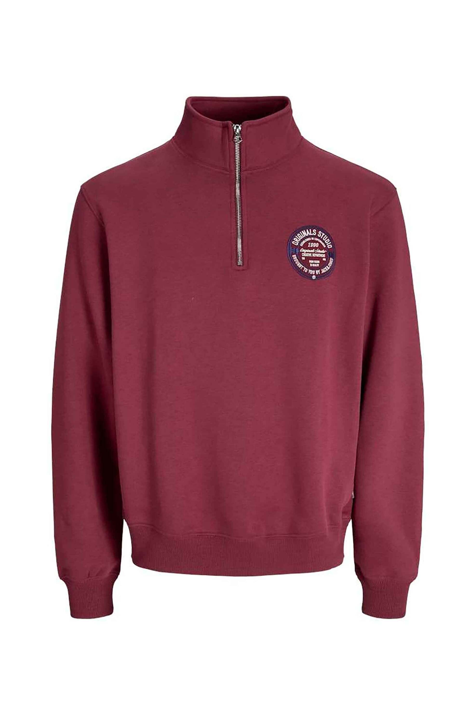 JACK & JONES ανδρική μπλούζα φούτερ με φερμουάρ ribbed - 12284029 Μπορντό