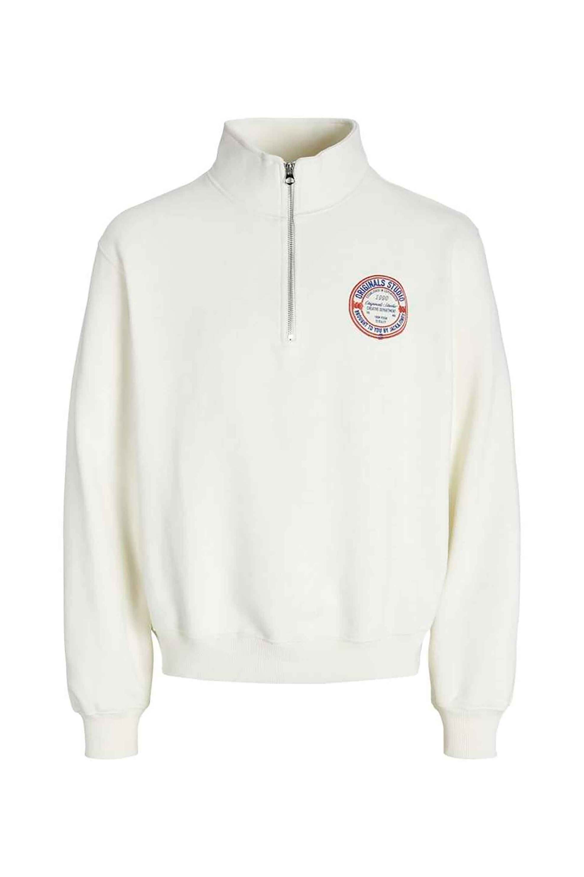 JACK & JONES ανδρική μπλούζα φούτερ με φερμουάρ ribbed - 12284029 Εκρού