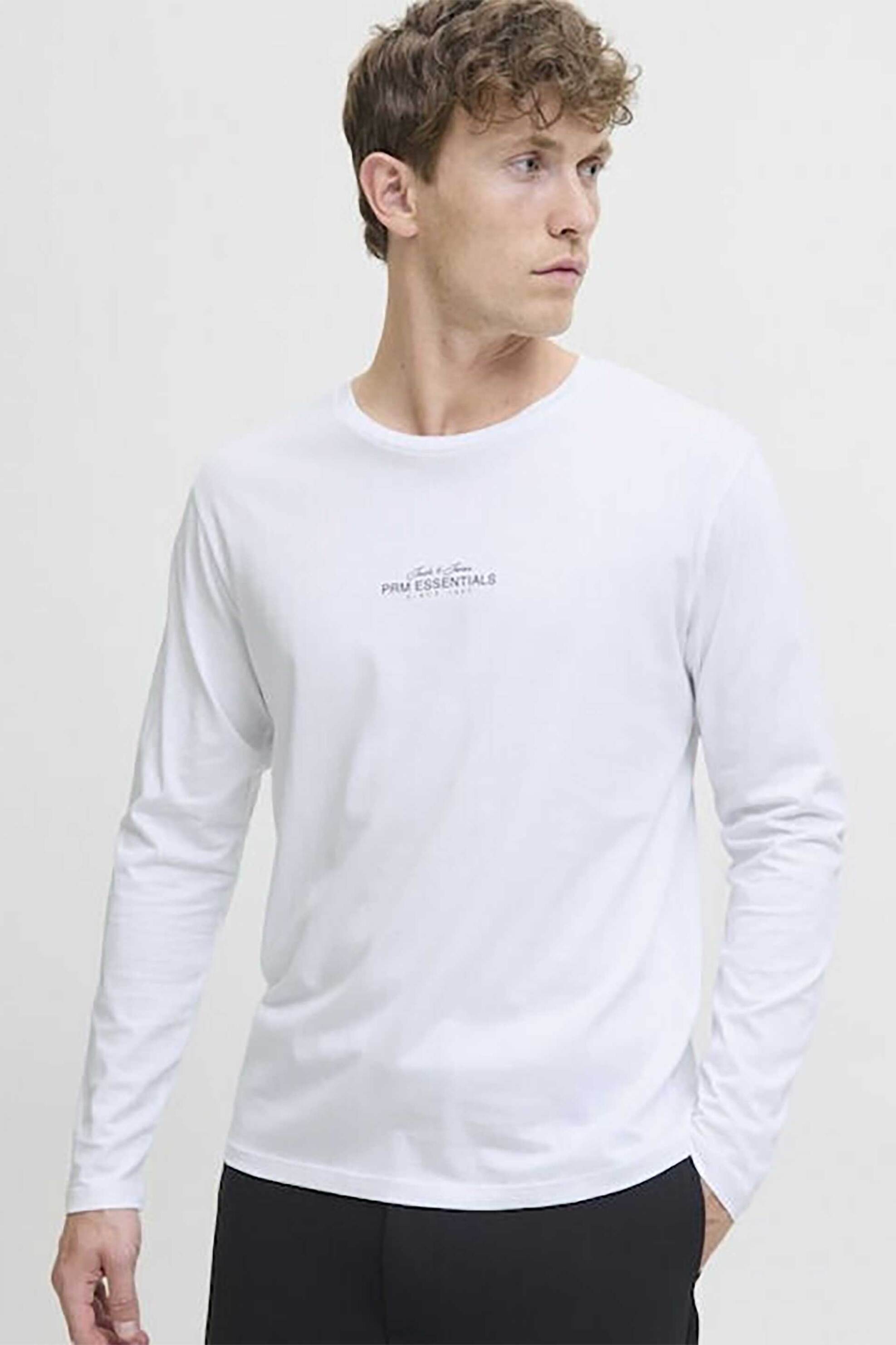 JACK & JONES ανδρική μακρυμάνικη μπλούζα με lettering Regular Fit - 12288081 Καφέ