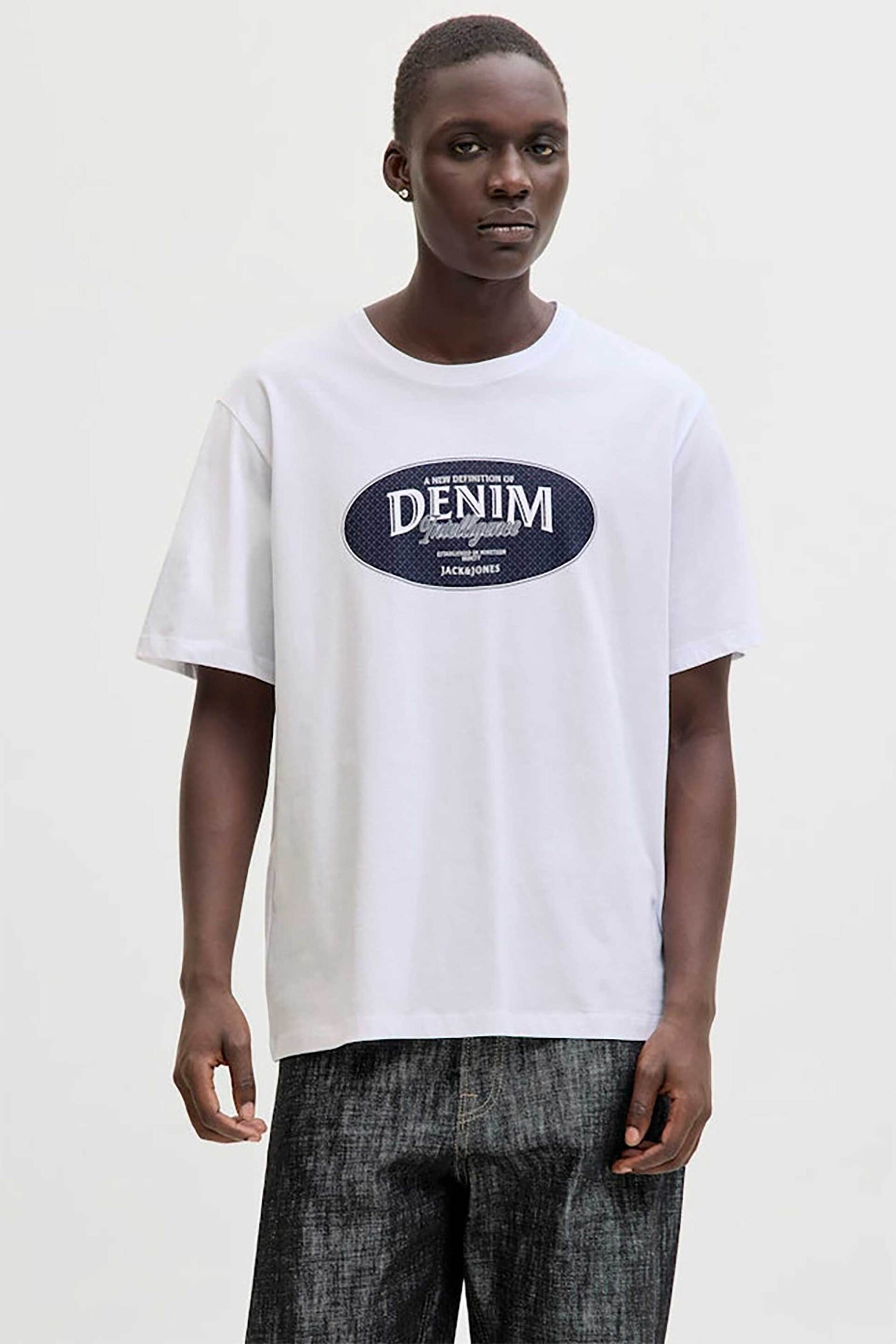 JACK & JONES ανδρικό T-shirt μονόχρωμο με logo print Regular Fit - 12290417 Λευκό