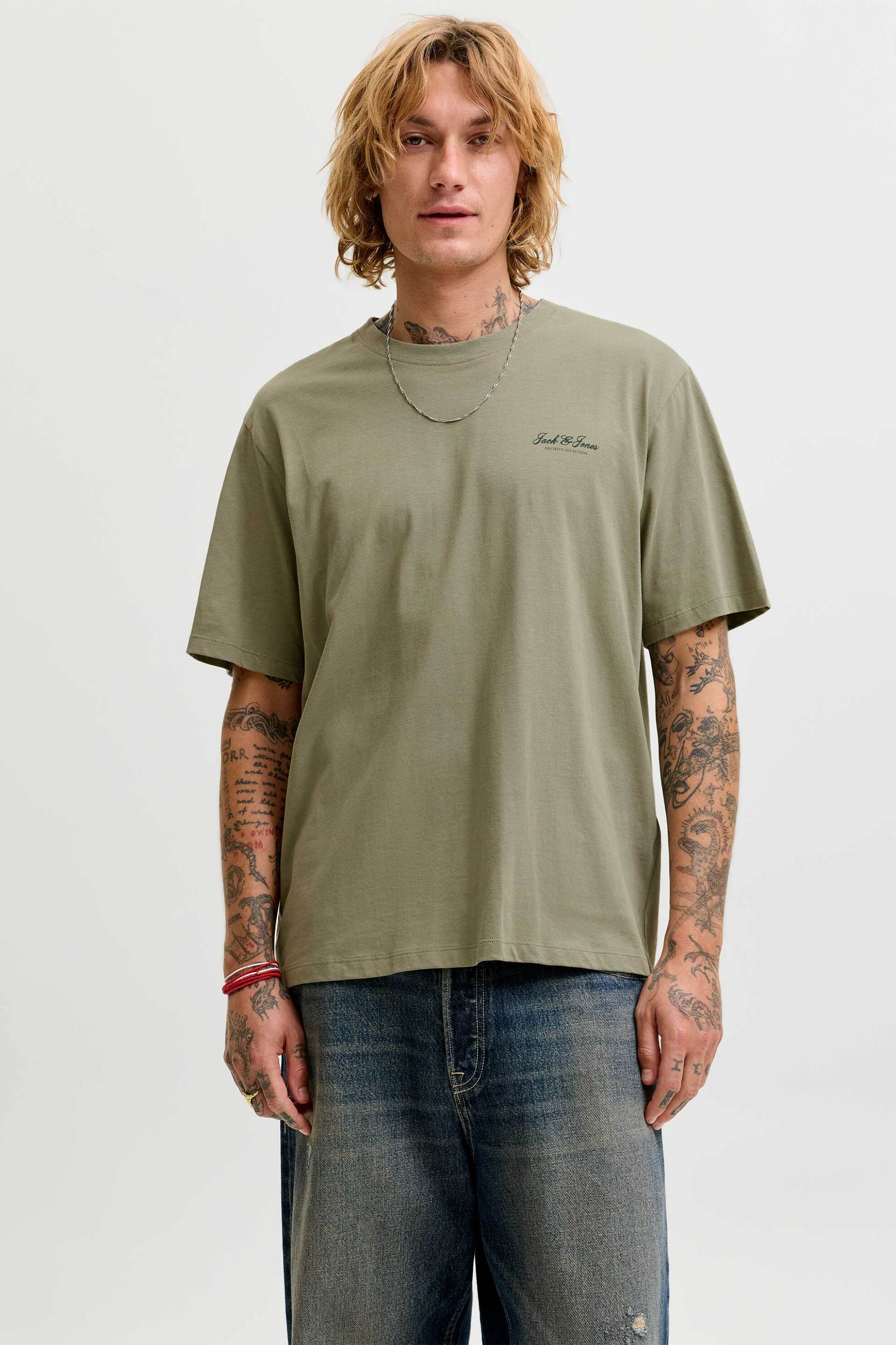 JACK & JONES ανδρικό T-shirt μονόχρωμο με logo print Regular Fit - 12287990 Taupe
