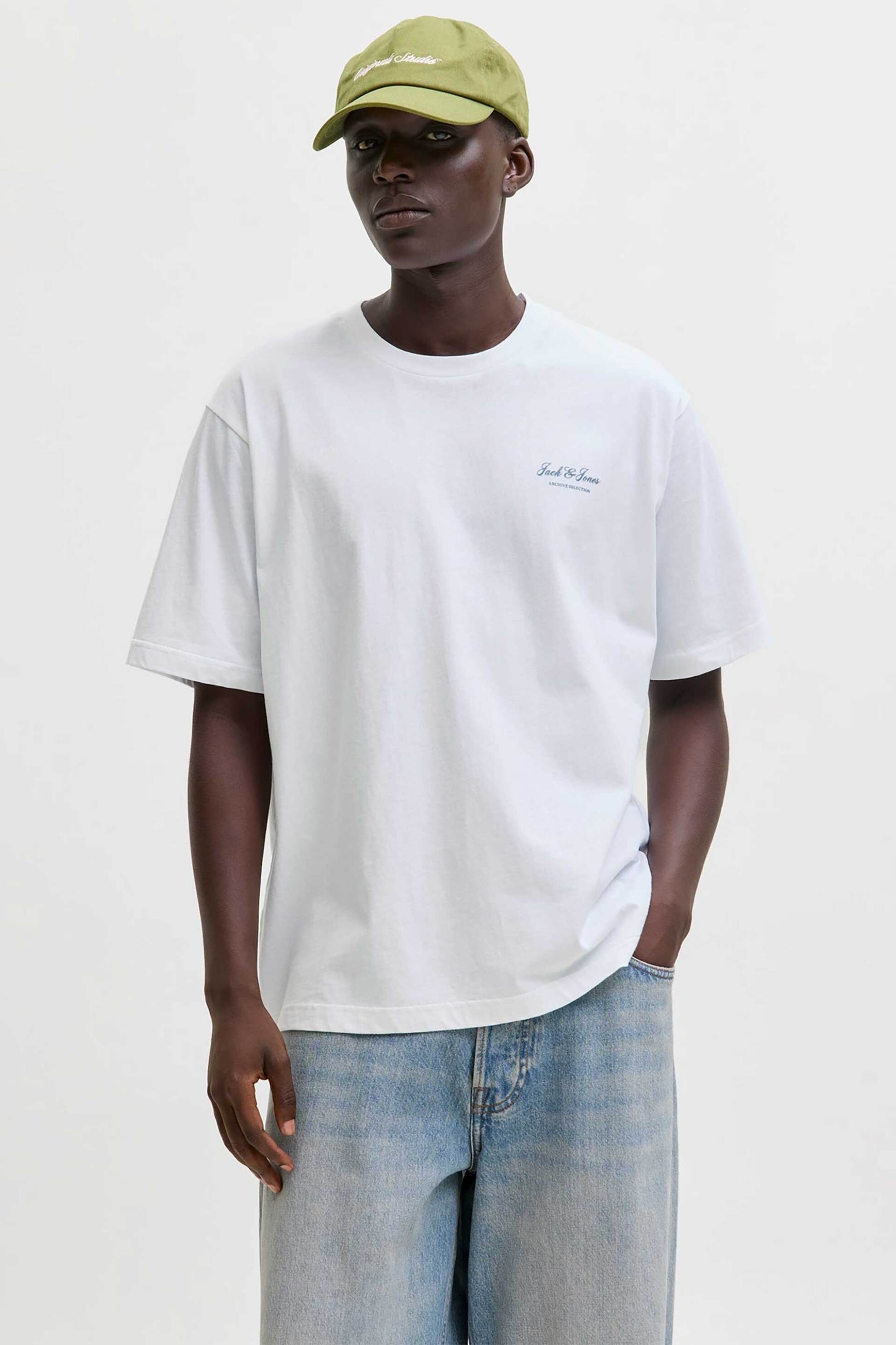 JACK & JONES ανδρικό T-shirt μονόχρωμο με logo print Regular Fit - 12287990 Λευκό