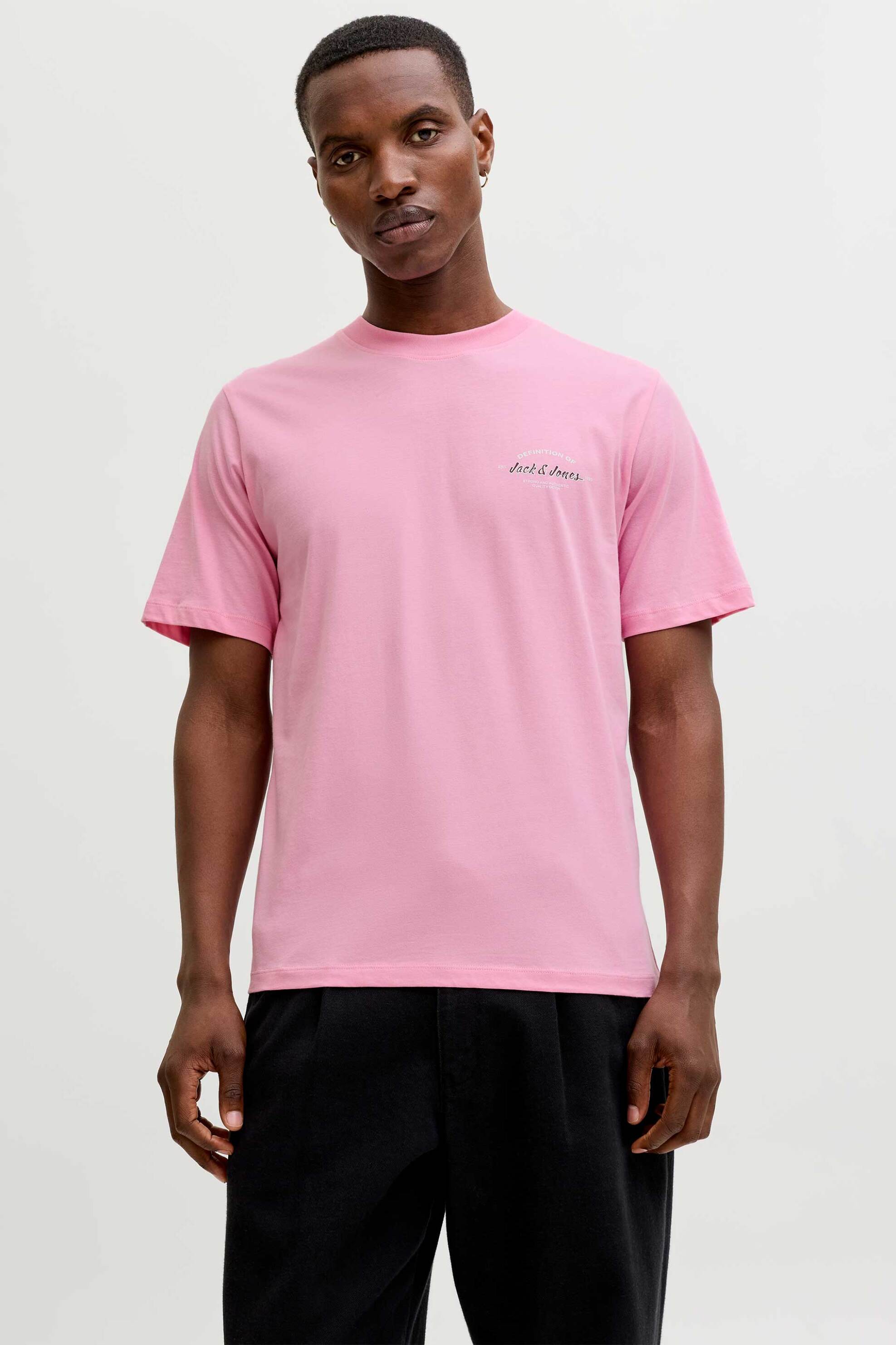 JACK & JONES ανδρικό T-shirt μονόχρωμο με logo print Regular Fit - 12288113 Ροζ