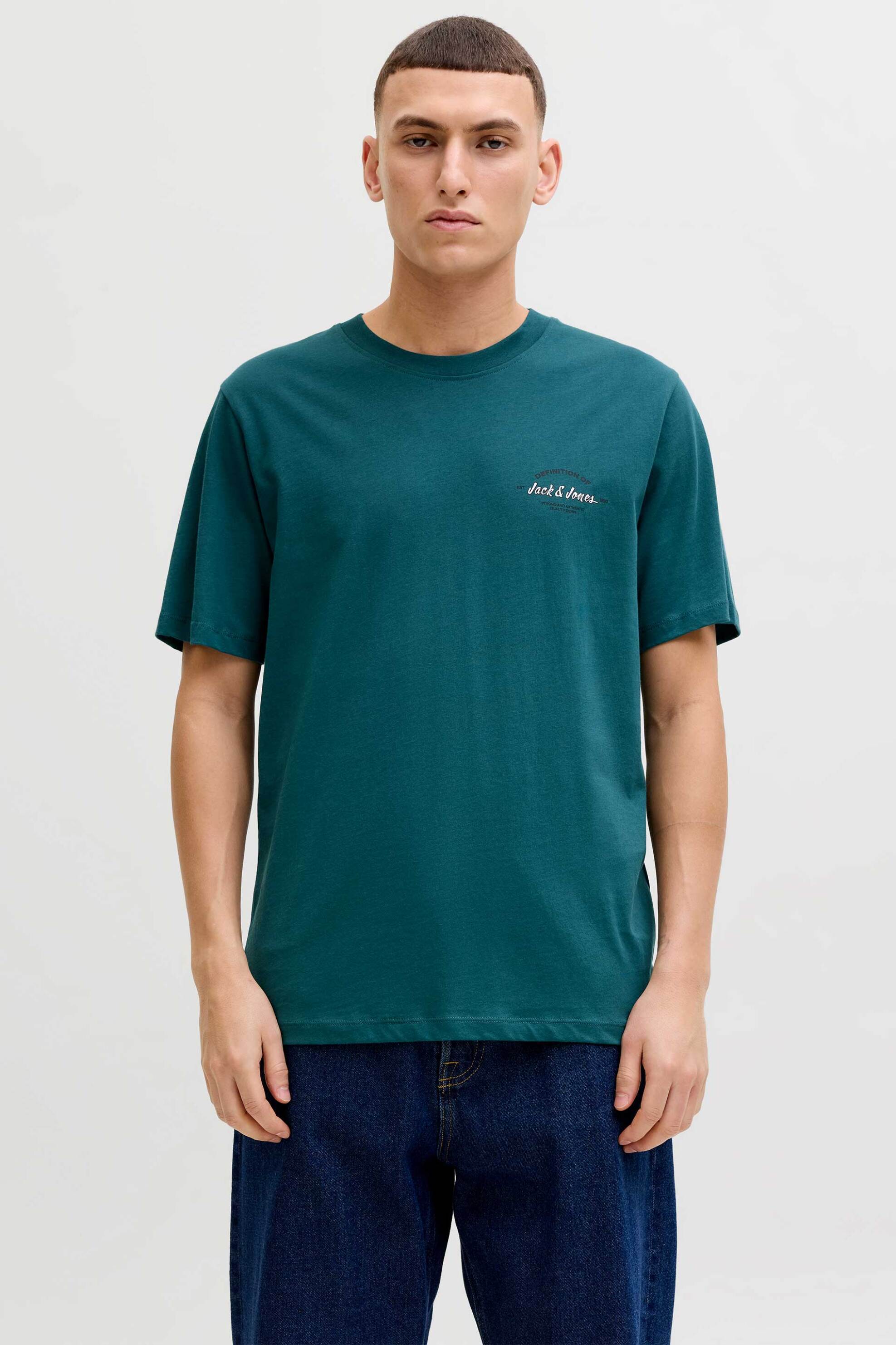 JACK & JONES ανδρικό T-shirt μονόχρωμο με logo print Regular Fit - 12288113 Πετρόλ