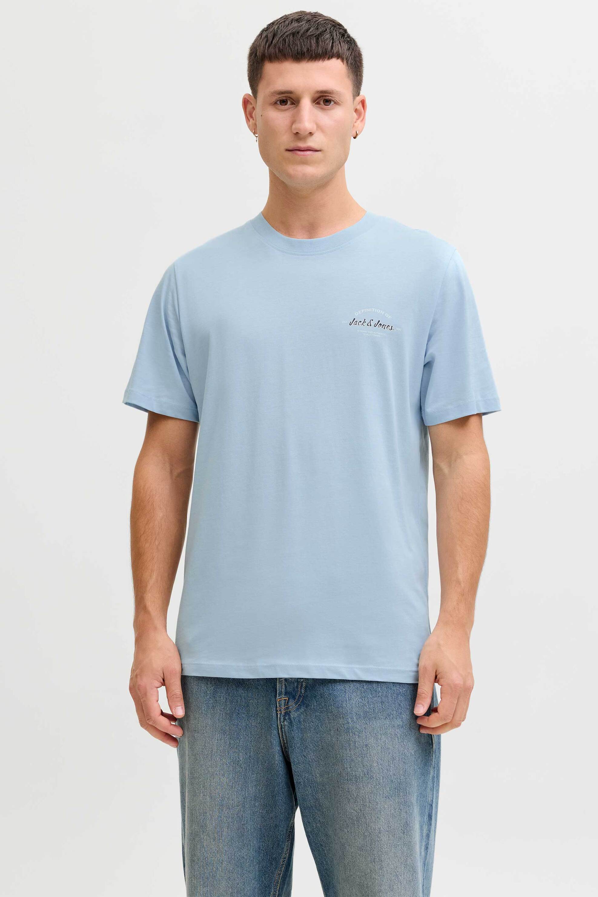 JACK & JONES ανδρικό T-shirt μονόχρωμο με logo print Regular Fit - 12288113 Γαλάζιο