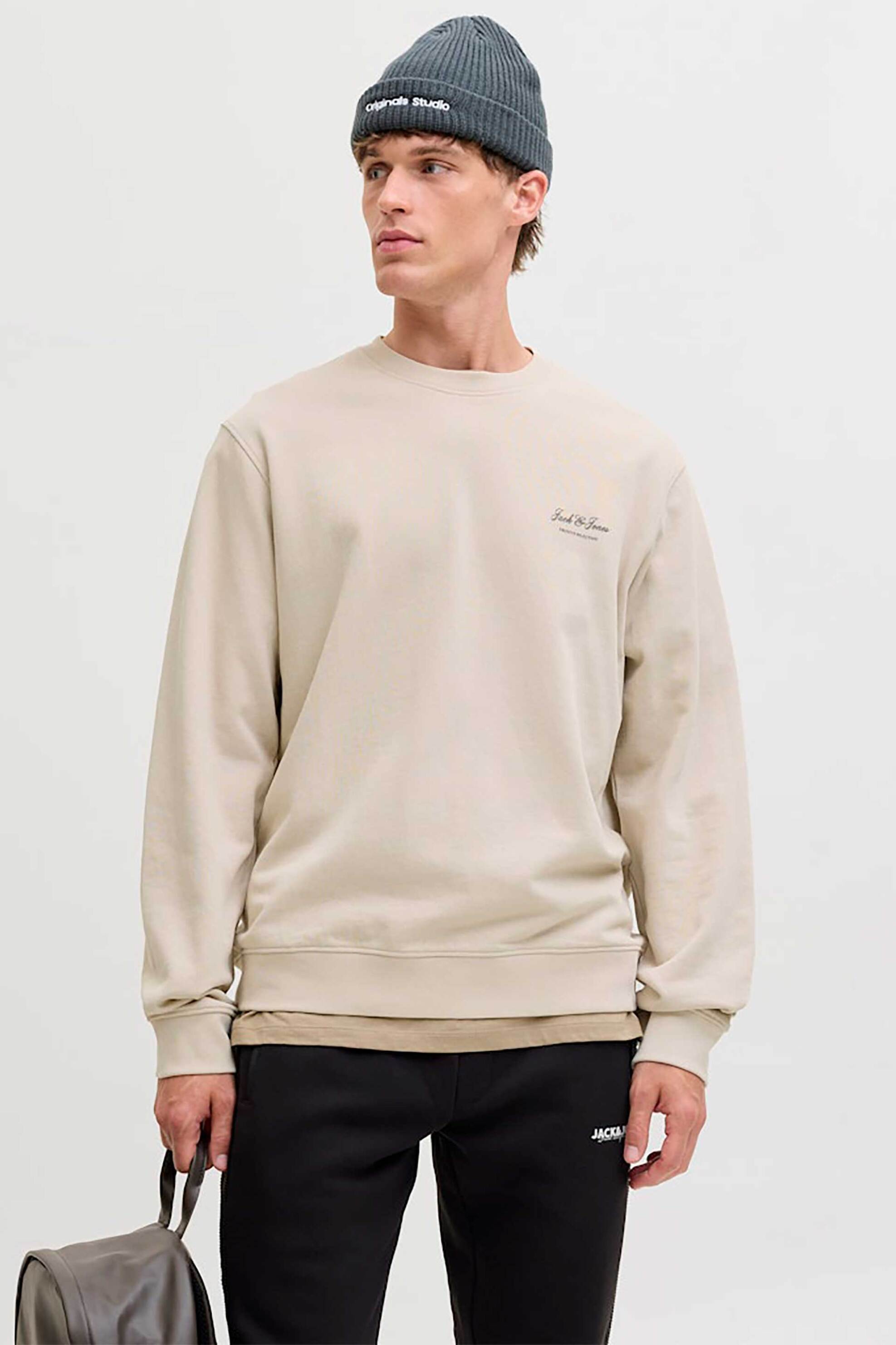 JACK & JONES ανδρική μπλούζα φούτερ με λογότυπο Relaxed Fit - 12287995 Μπεζ