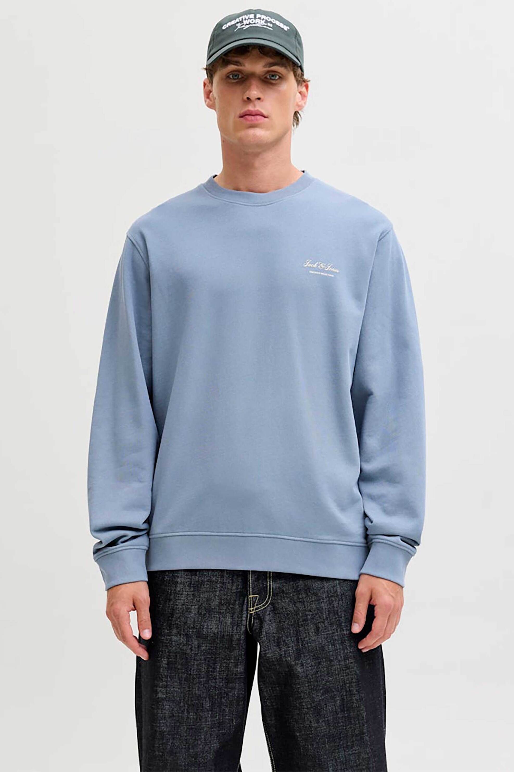 JACK & JONES ανδρική μπλούζα φούτερ με λογότυπο Relaxed Fit - 12287995 Μπλε