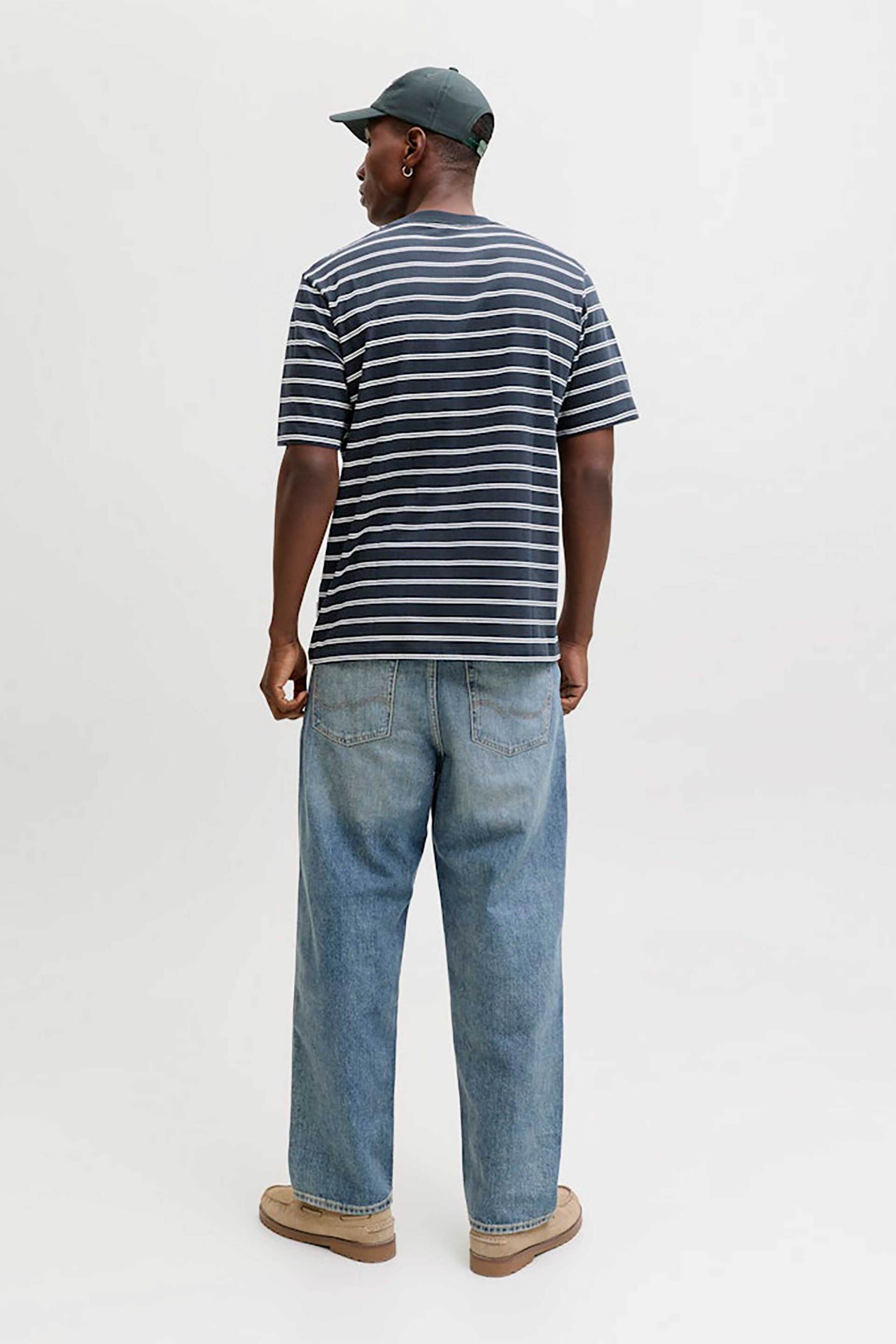 Jack Jones Ανδρικό T-Shirt με Ριγέ Σχέδιο Και Λογότυπο Relaxed Fit - 12291021 Μπλε Σκούρο