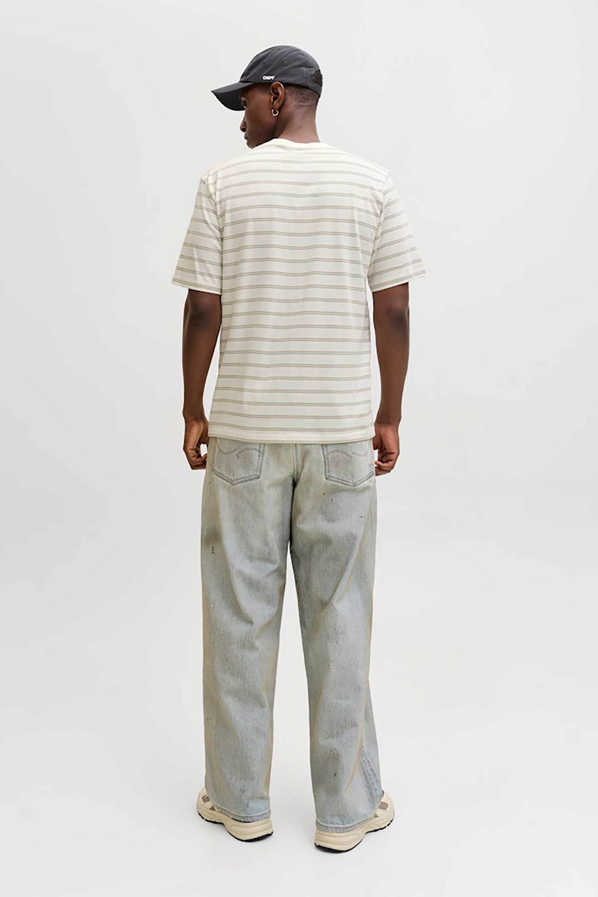 Jack Jones Ανδρικό T-Shirt με Ριγέ Σχέδιο Και Λογότυπο Relaxed Fit - 12291021 Εκρού