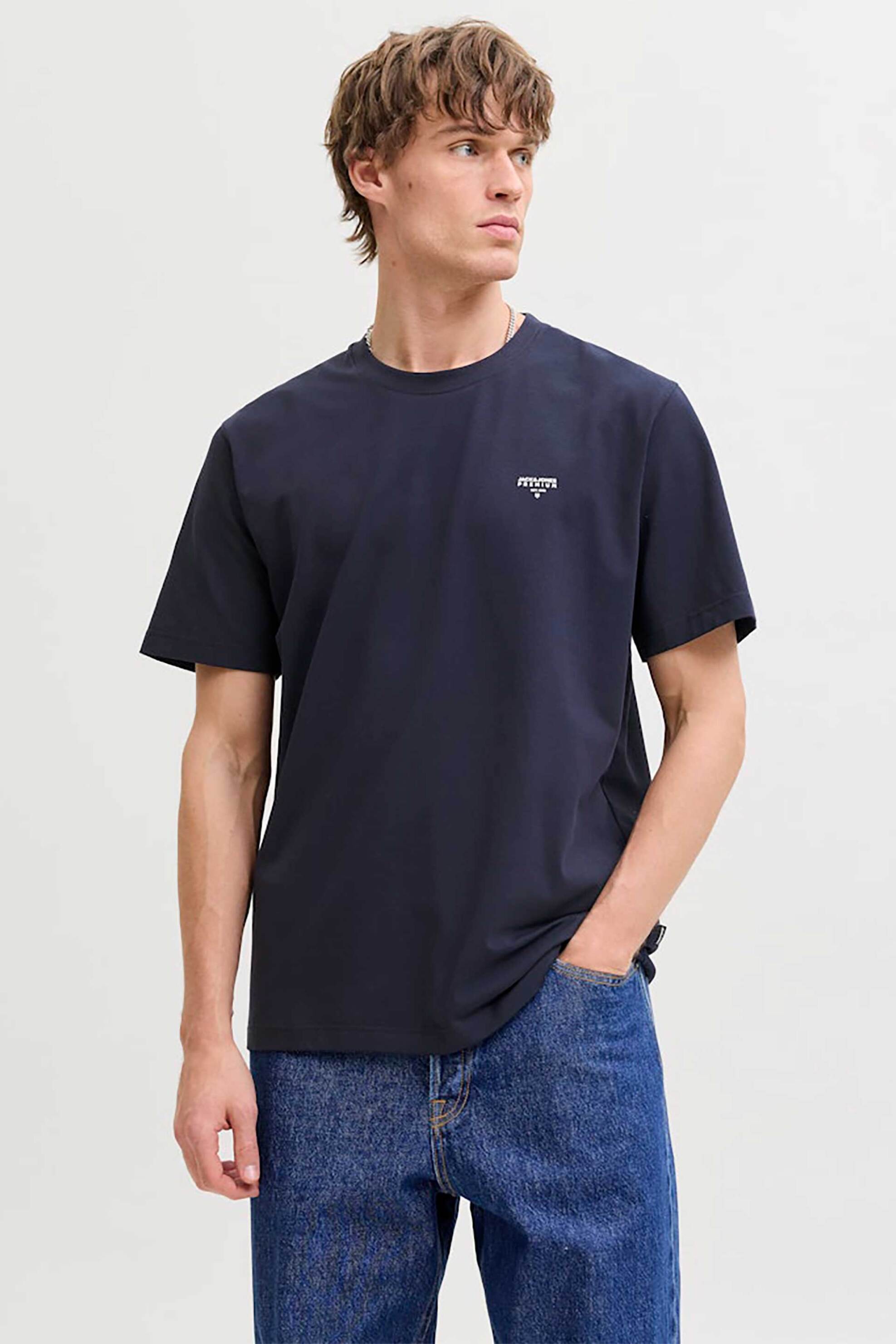 JACK & JONES ανδρικό T-shirt με λογότυπο Regular Fit - 12292383 Μπλε Σκούρο