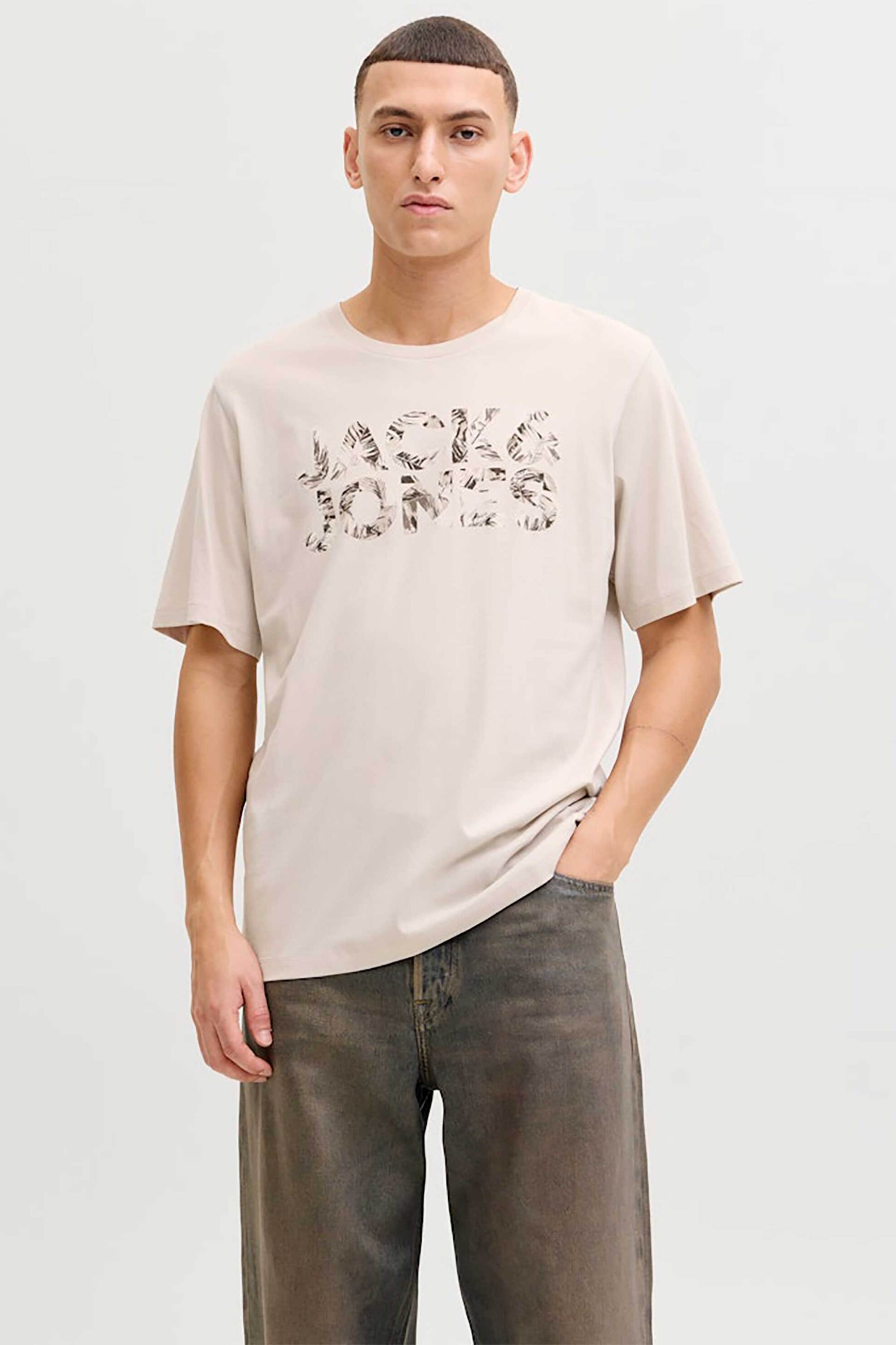 JACK & JONES ανδρικό T-shirt με λογότυπο Regular Fit - 12288536 Μπεζ