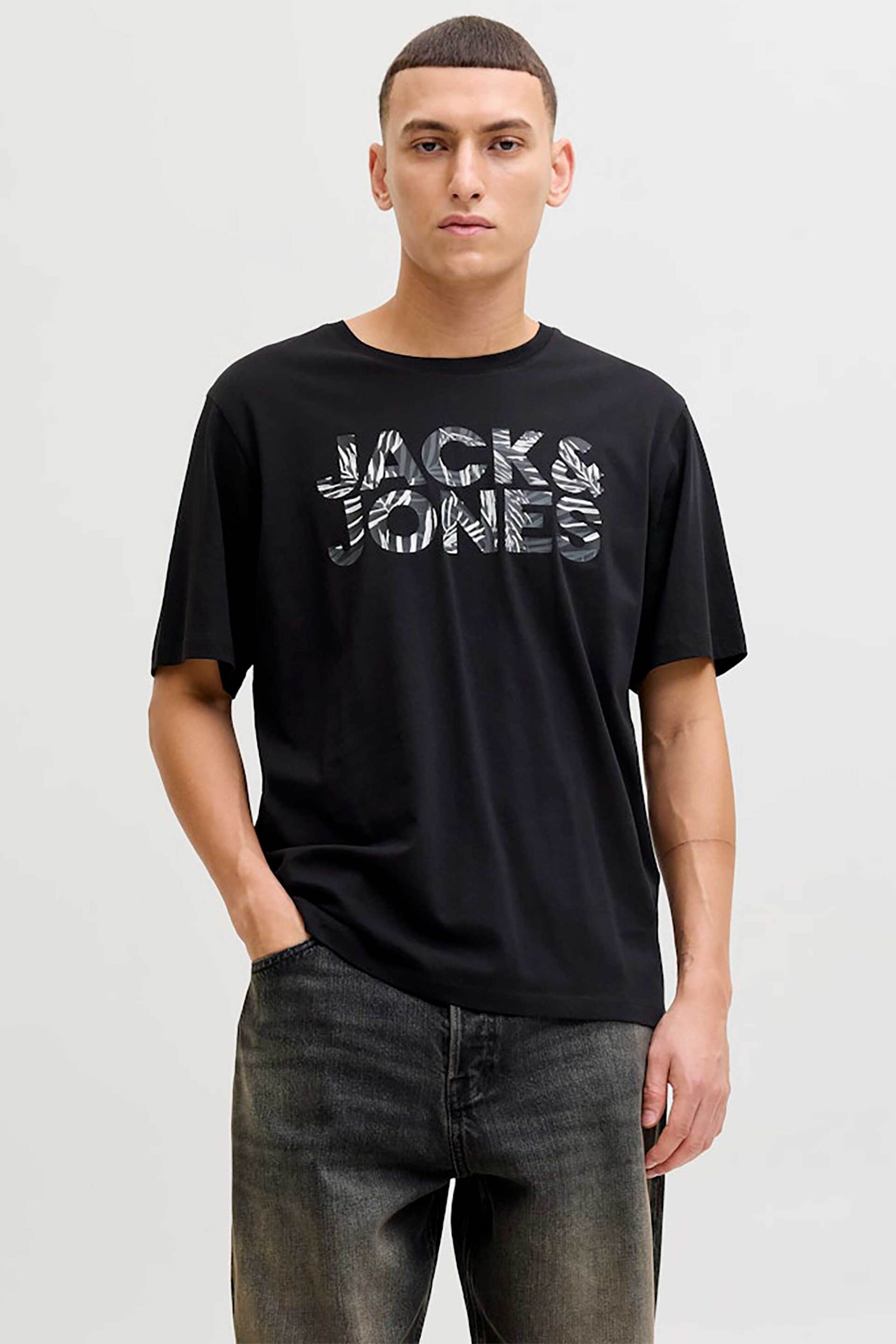 JACK & JONES ανδρικό T-shirt με λογότυπο Regular Fit - 12288536 Μαύρο