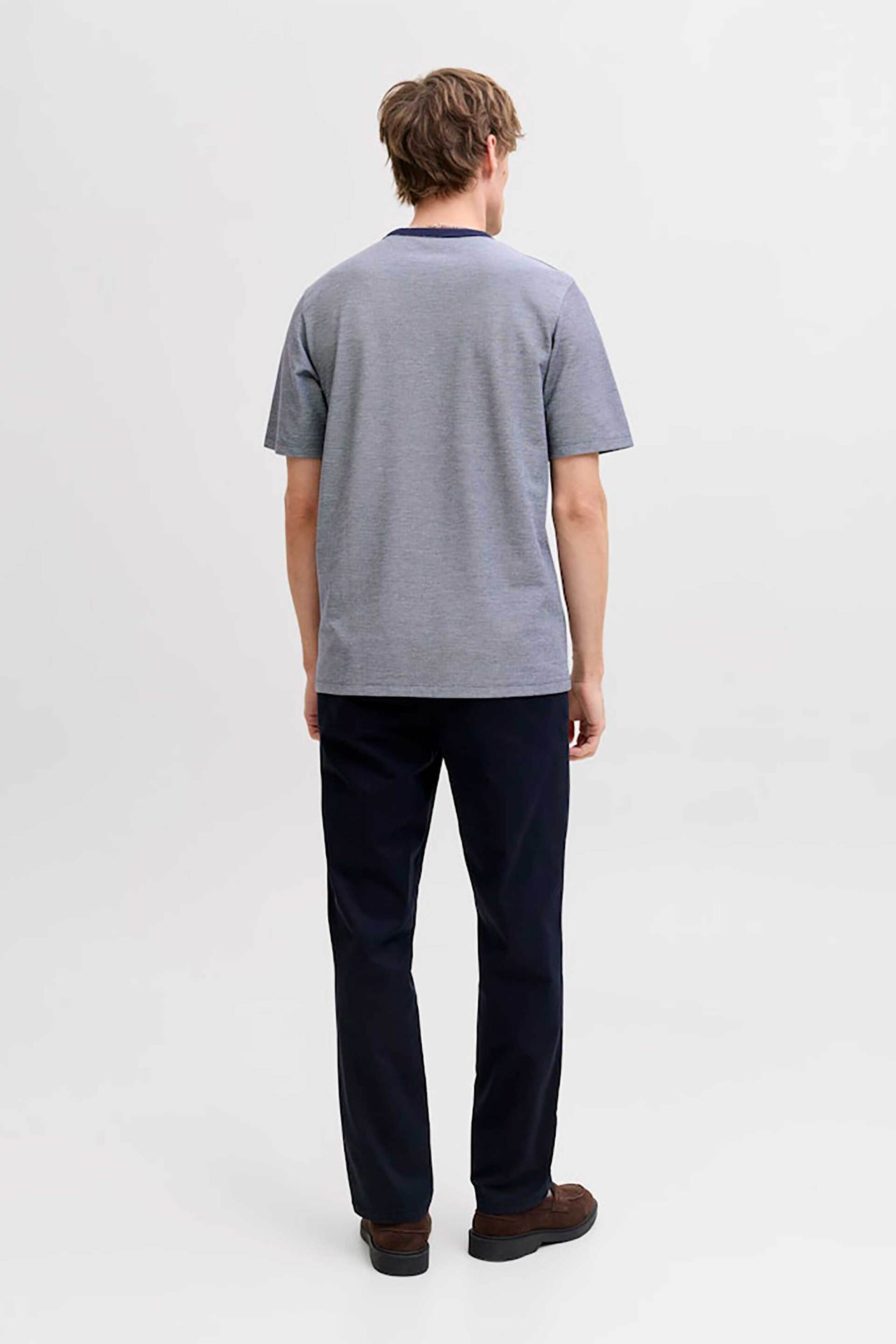 Jack Jones Ανδρικό T-Shirt Πικέ με Ανάγλυφο Λογότυπο Regular Fit - 12276801 Μπλε Σκούρο