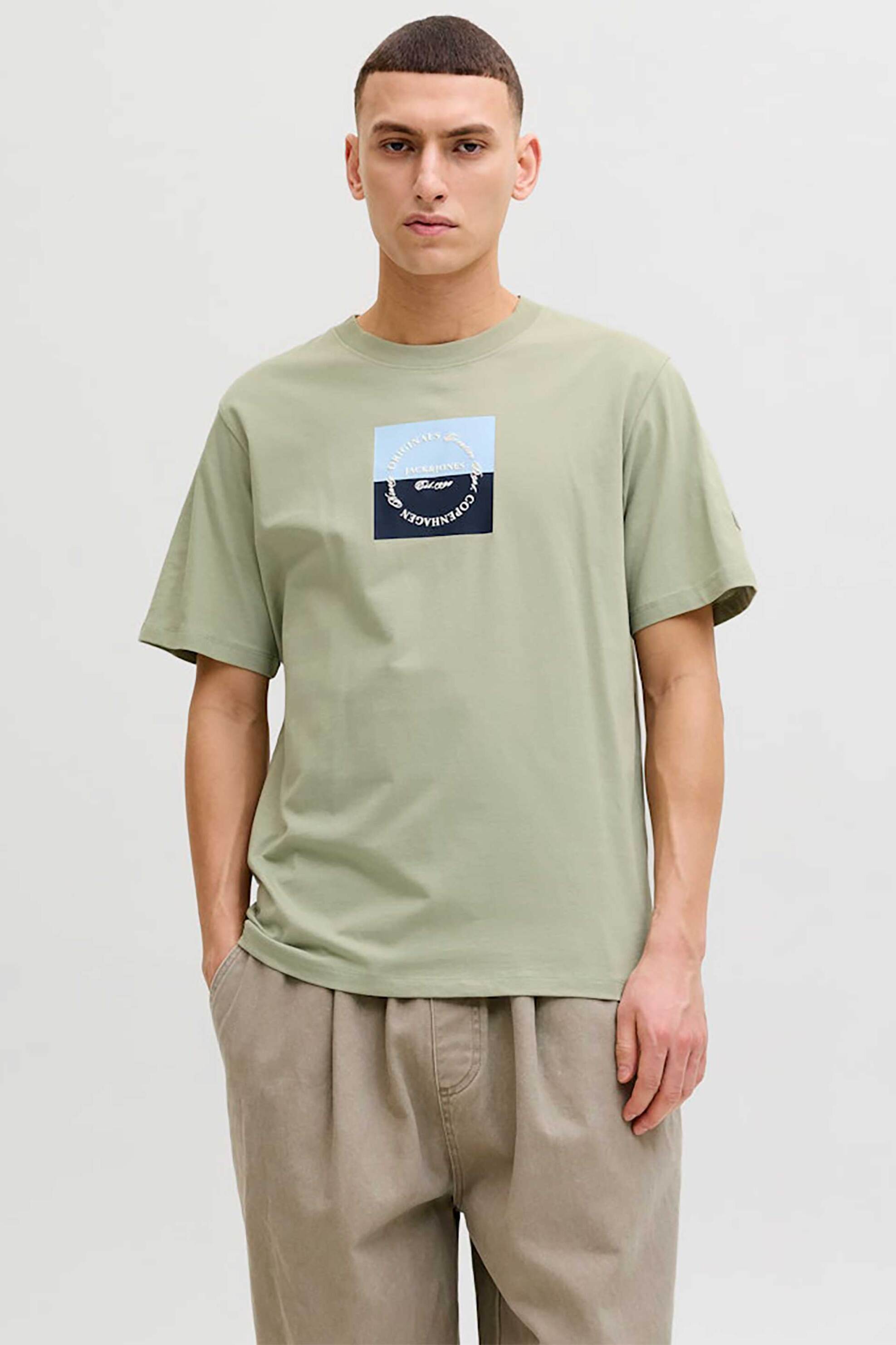 JACK & JONES ανδρικό T-shirt με box logo print Regular Fit - 12290856 Πράσινο Ανοιχτό