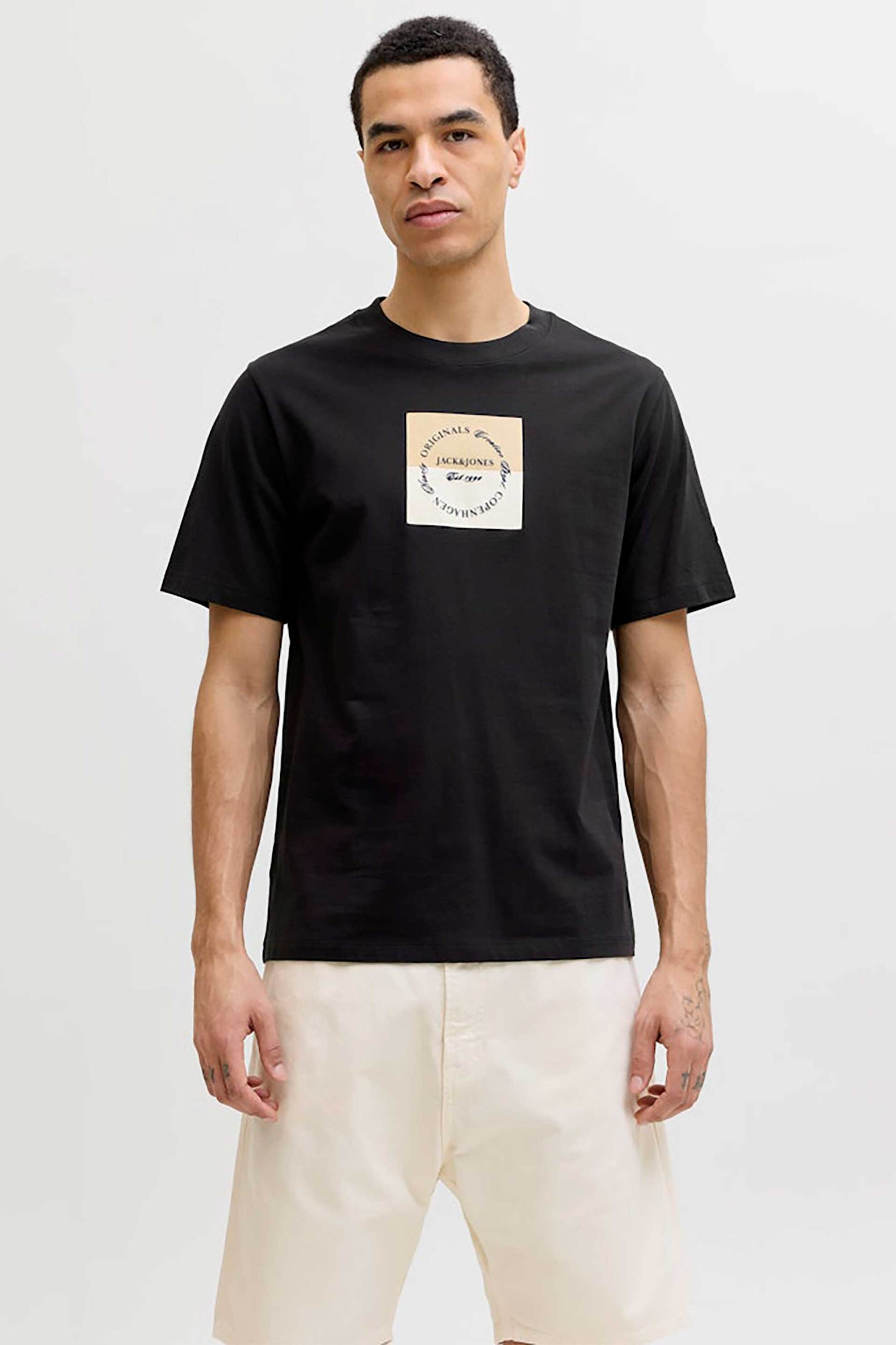 JACK & JONES ανδρικό T-shirt με box logo print Regular Fit - 12290856 Μαύρο