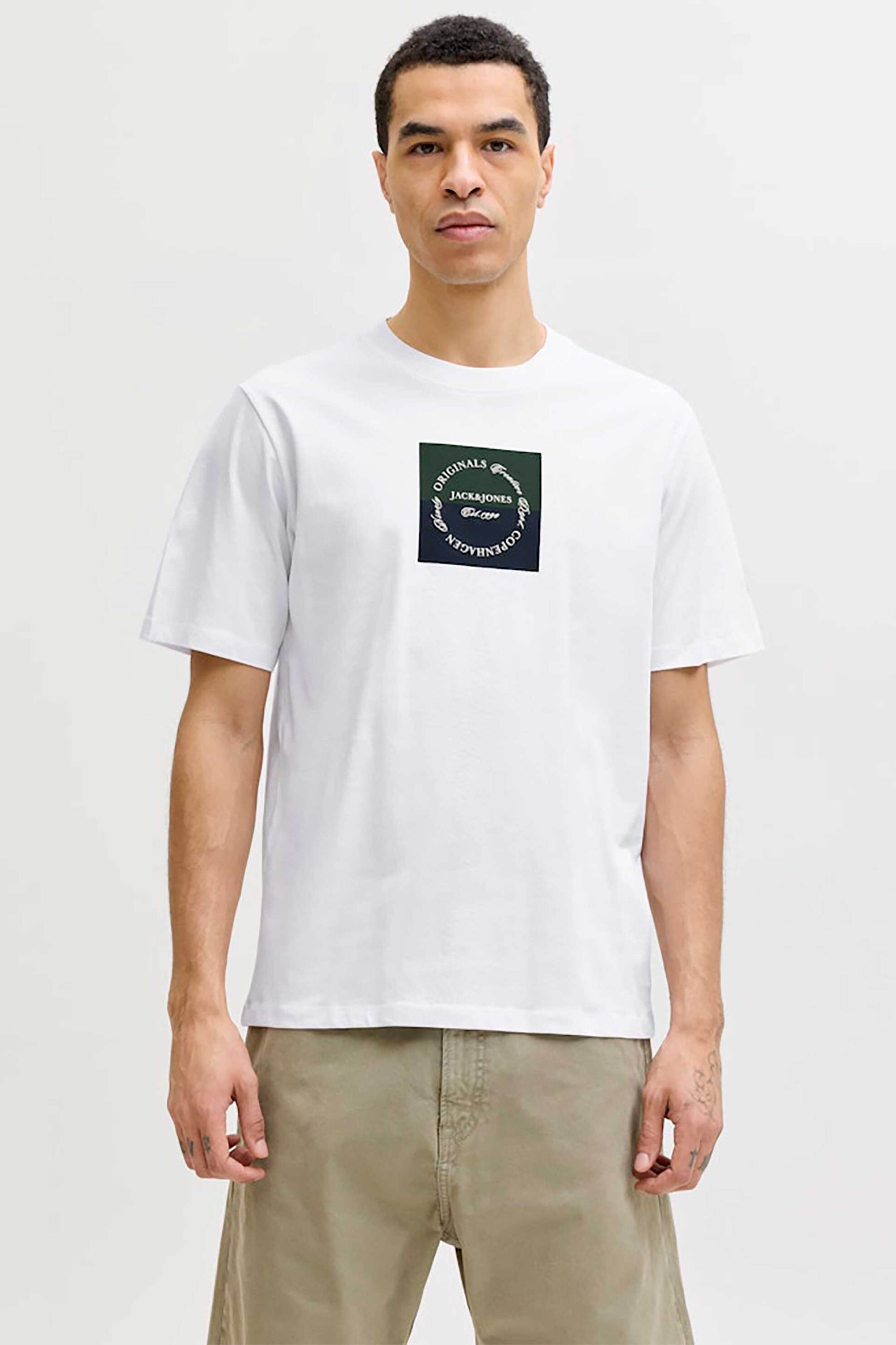 JACK & JONES ανδρικό T-shirt με box logo print Regular Fit - 12290856 Λευκό