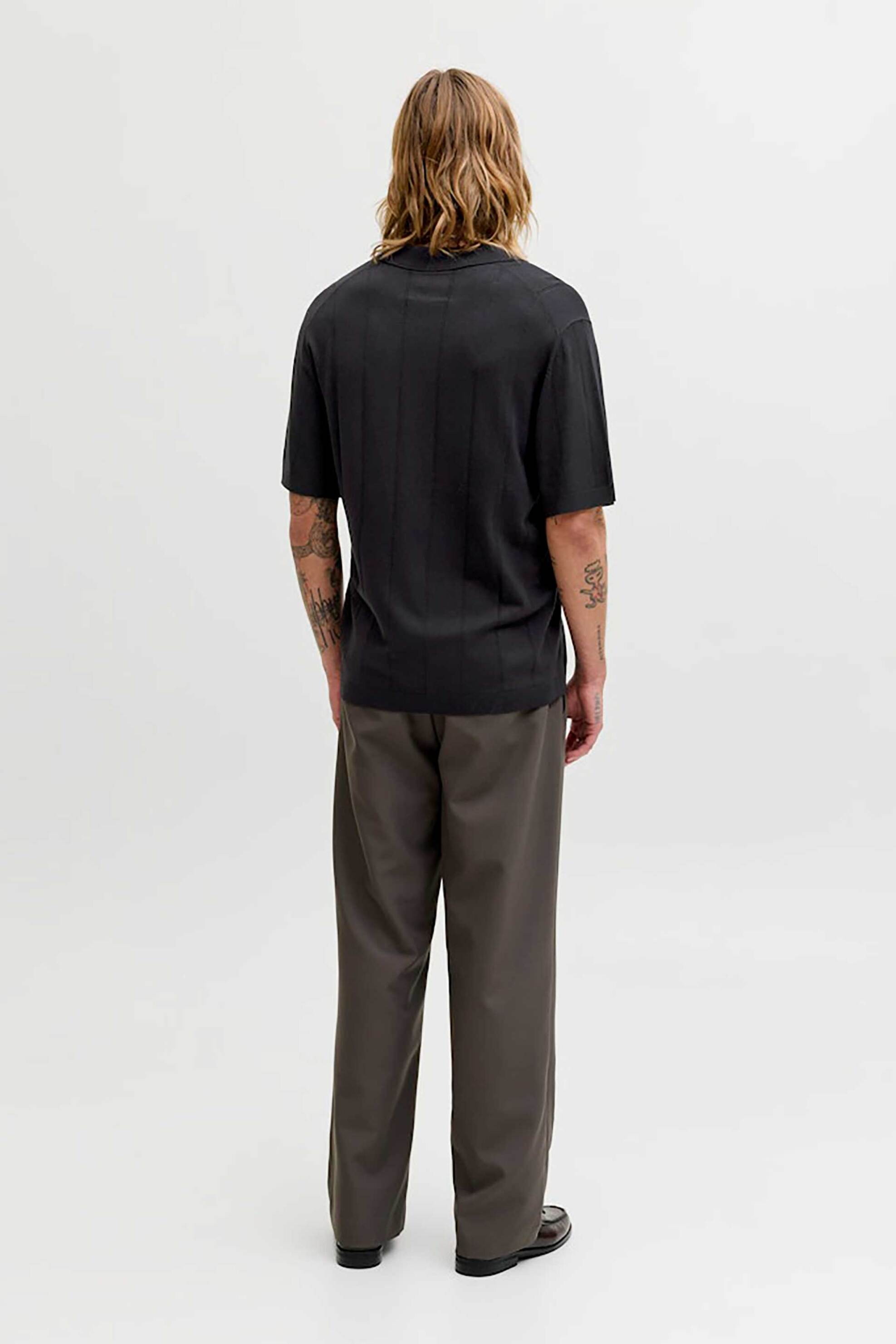 Jack Jones Ανδρική Πλεκτή Μπλούζα Πόλο Structured Regular Fit - 12291042 Μαύρο