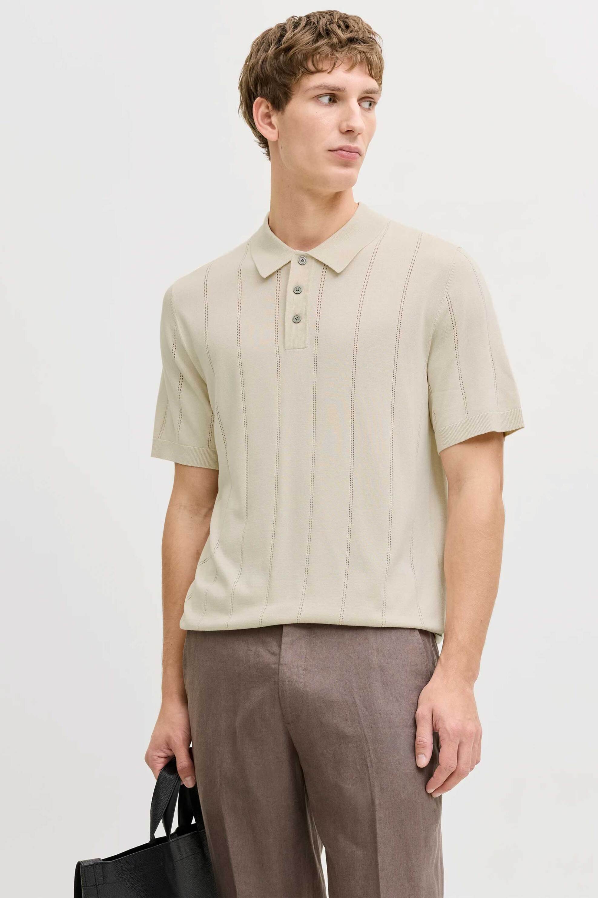 JACK & JONES ανδρική πλεκτή μπλούζα πόλο structured Regular Fit - 12291042 Μπεζ