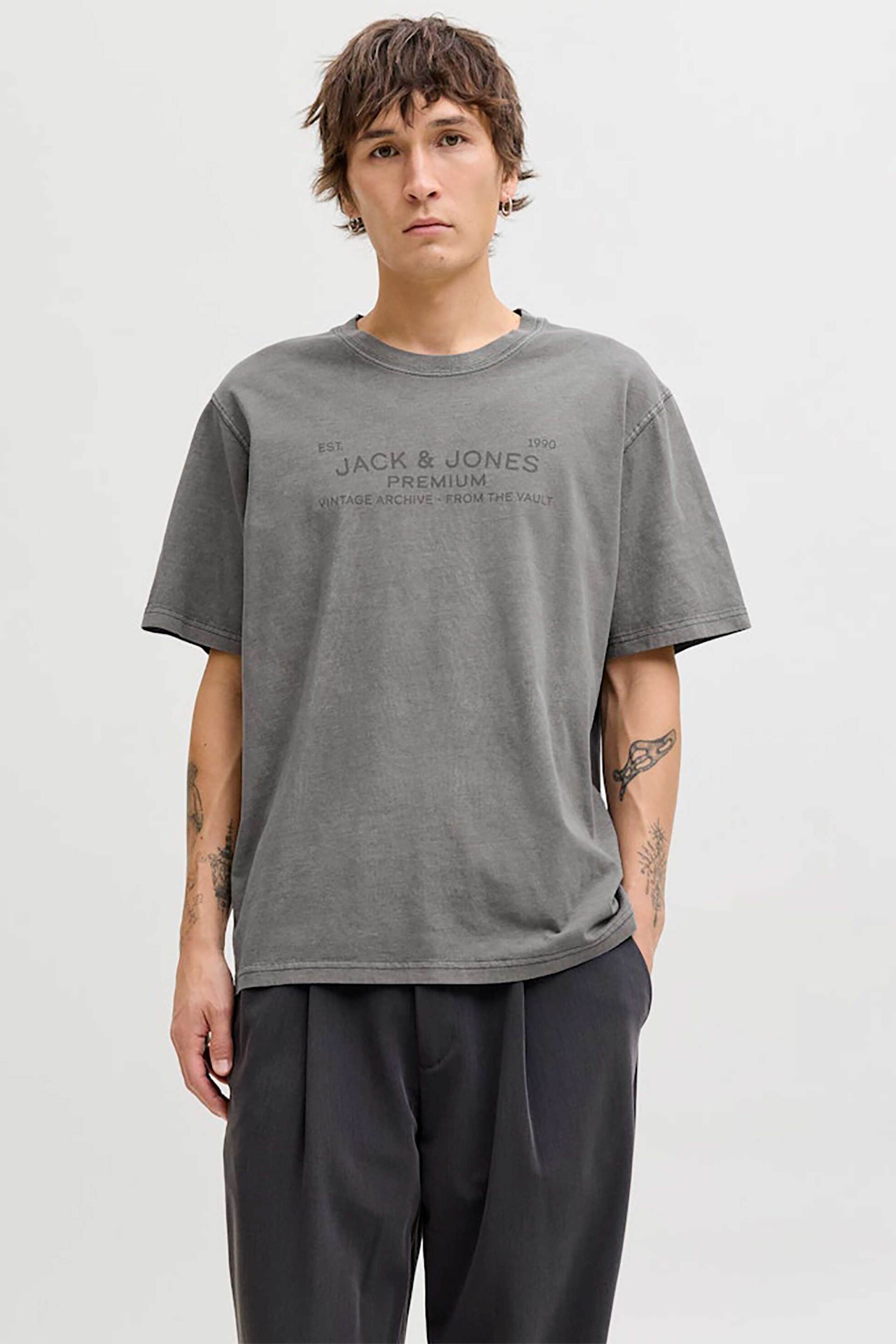 JACK & JONES ανδρικό T-shirt με λογότυπο Regular Fit - 12293014 Γκρι Σκούρο