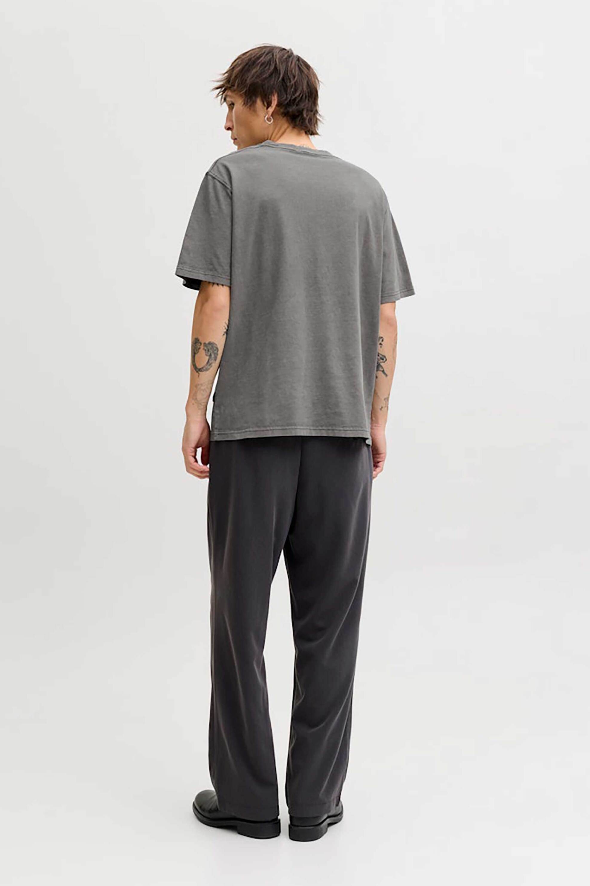 Jack Jones Ανδρικό T-Shirt με Λογότυπο Regular Fit - 12293014 Γκρι Σκούρο