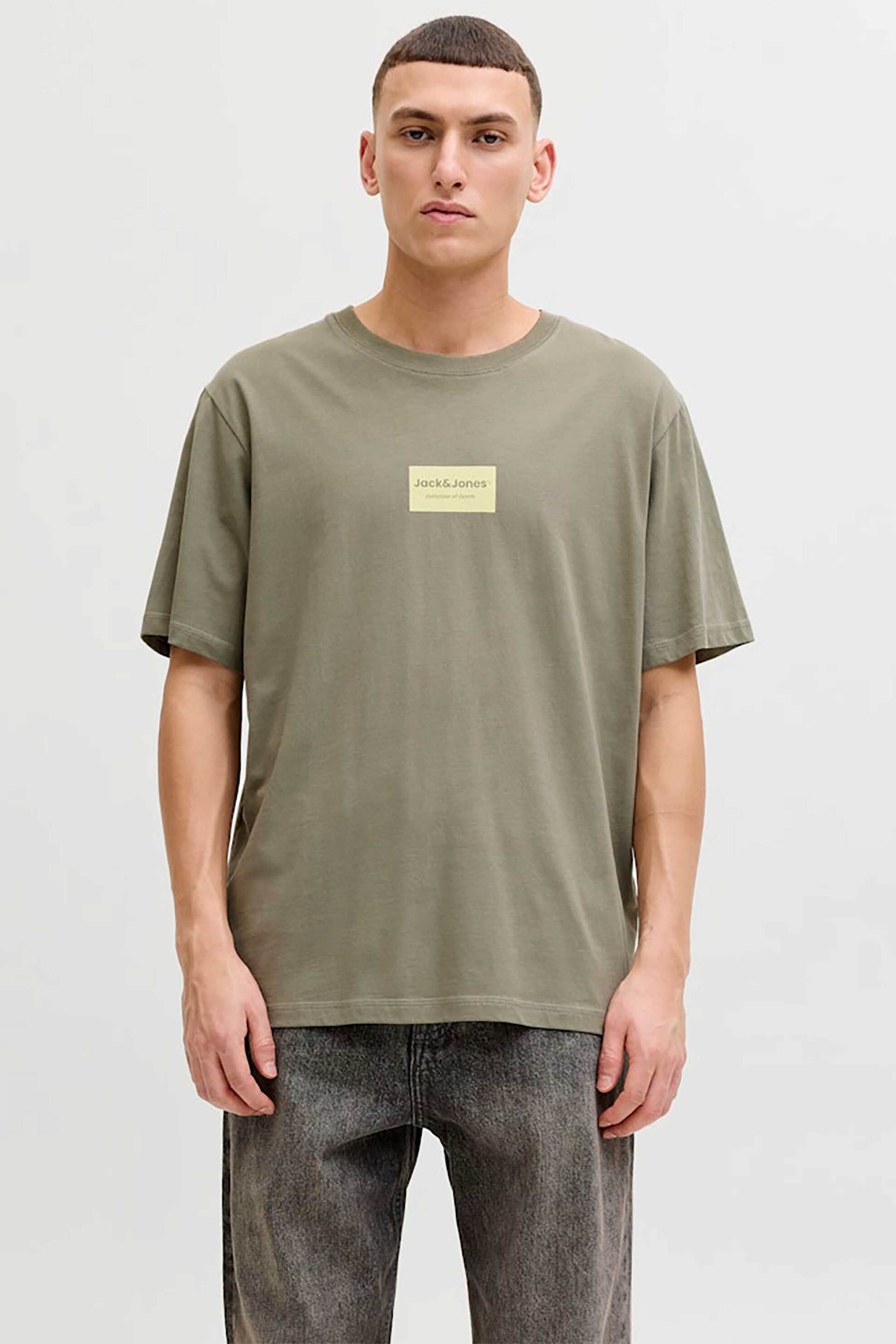 JACK & JONES ανδρικό T-shirt με logo frame Relaxed Fit - 12288092 Taupe