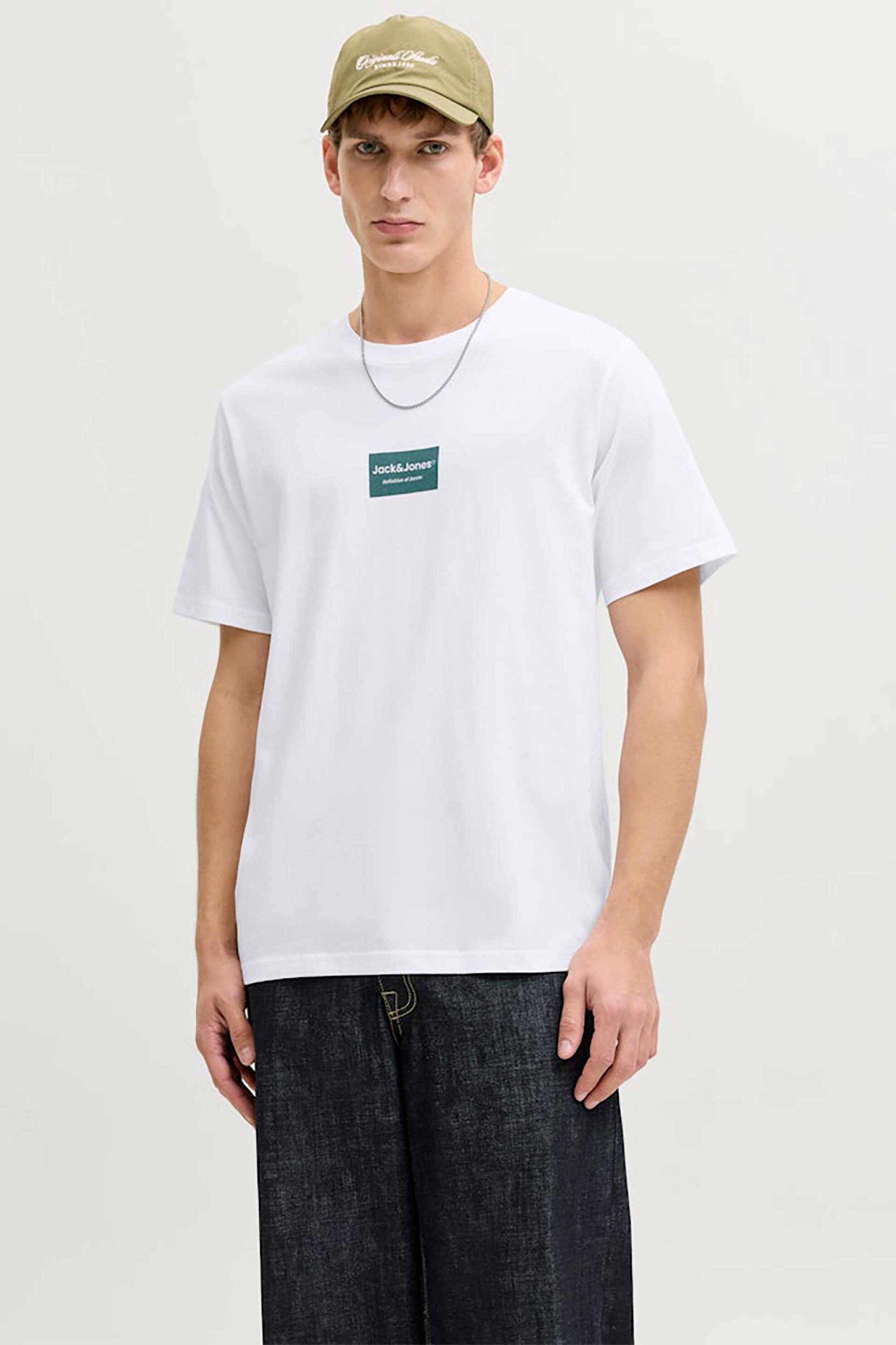 JACK & JONES ανδρικό T-shirt με logo frame Relaxed Fit - 12288092 Λευκό