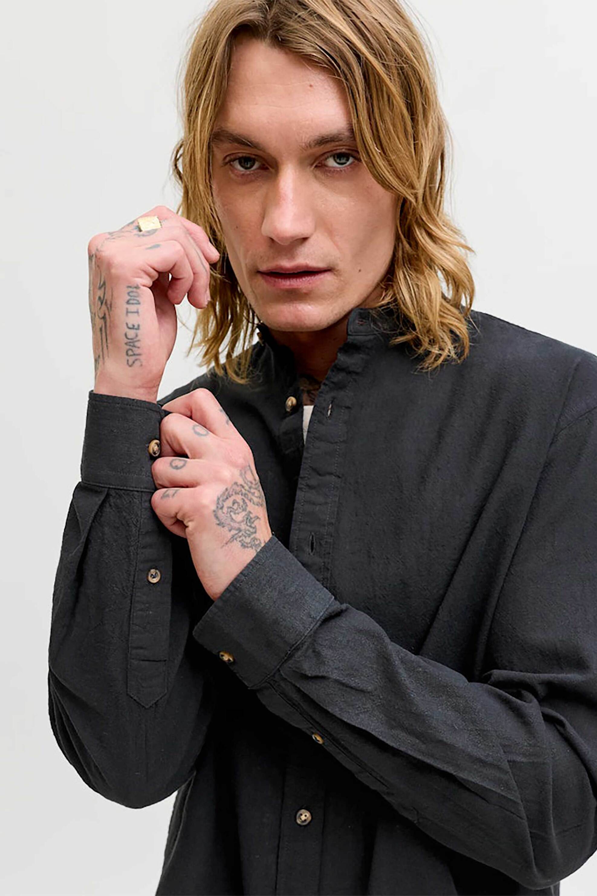 JACK & JONES ανδρικό πουκάμισο μάο Regular Fit - 12289184 Μαύρο φωτογραφία