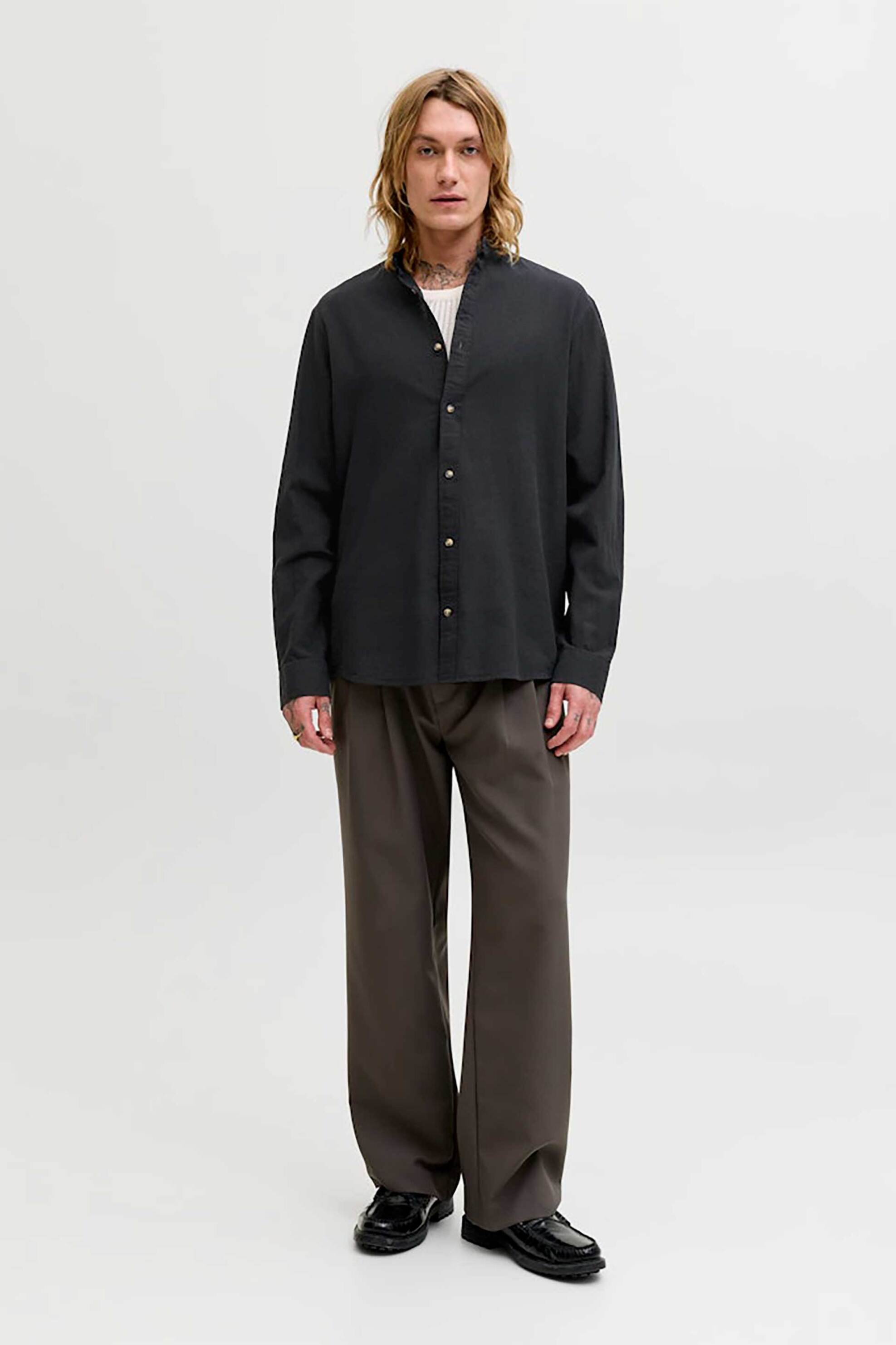 JACK & JONES ανδρικό πουκάμισο μάο Regular Fit - 12289184 Μαύρο φωτογραφία