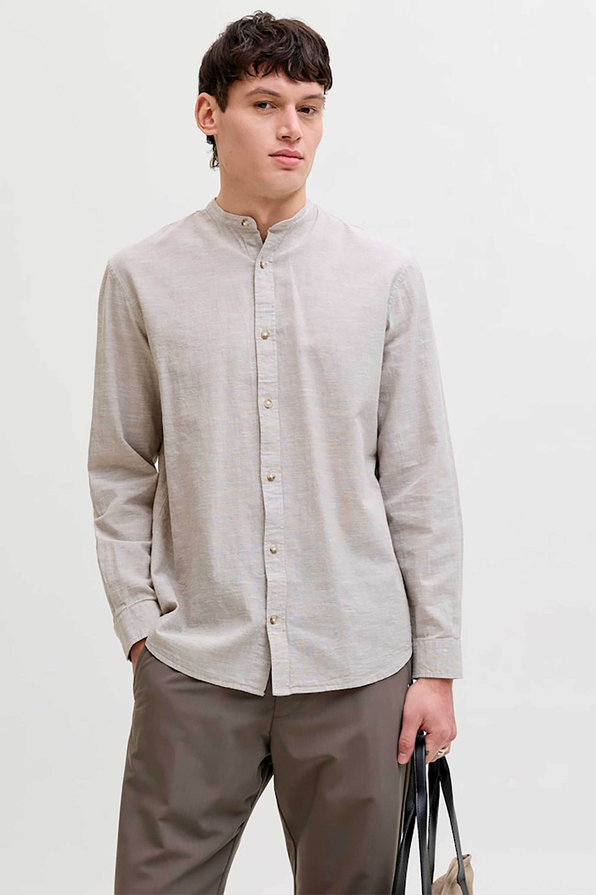 JACK & JONES ανδρικό πουκάμισο μάο Regular Fit - 12289184 Εκρού