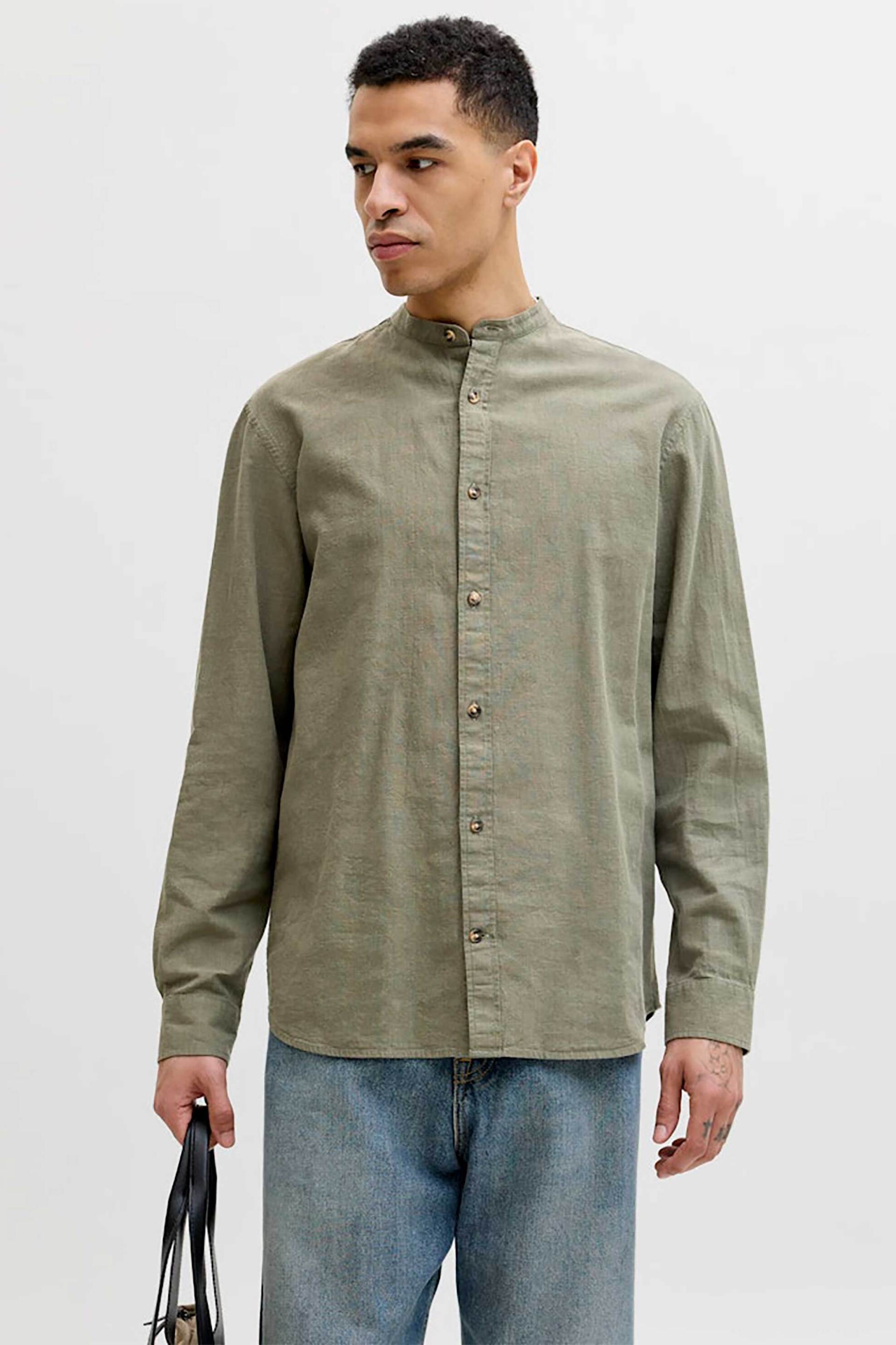 JACK & JONES ανδρικό πουκάμισο μάο Regular Fit - 12289184 Λαδί