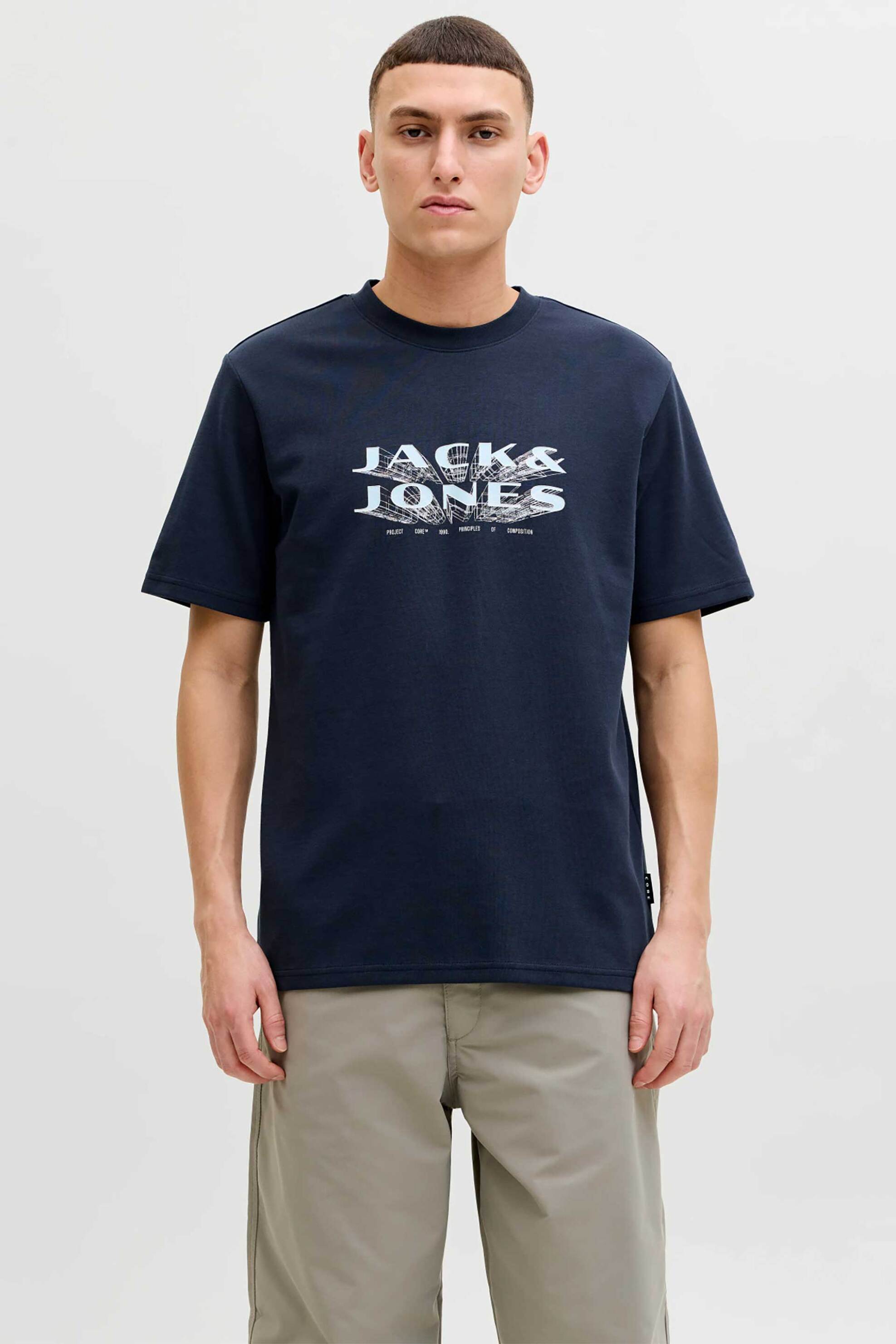 JACK & JONES ανδρικό T-shirt με graphic logo Regular Fit - 12289880 Μπλε Σκούρο