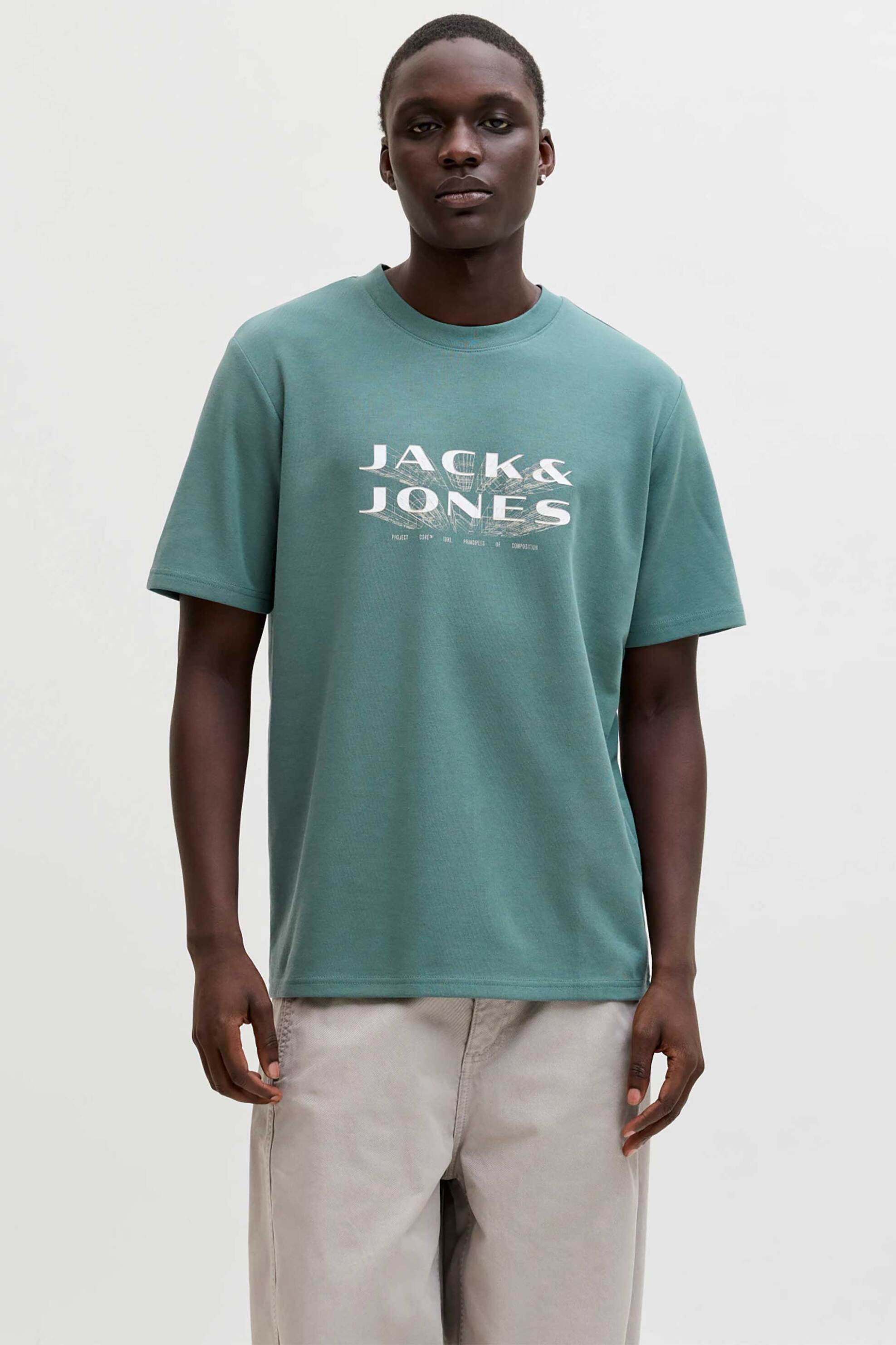 JACK & JONES ανδρικό T-shirt με graphic logo Regular Fit - 12289880 Πετρόλ