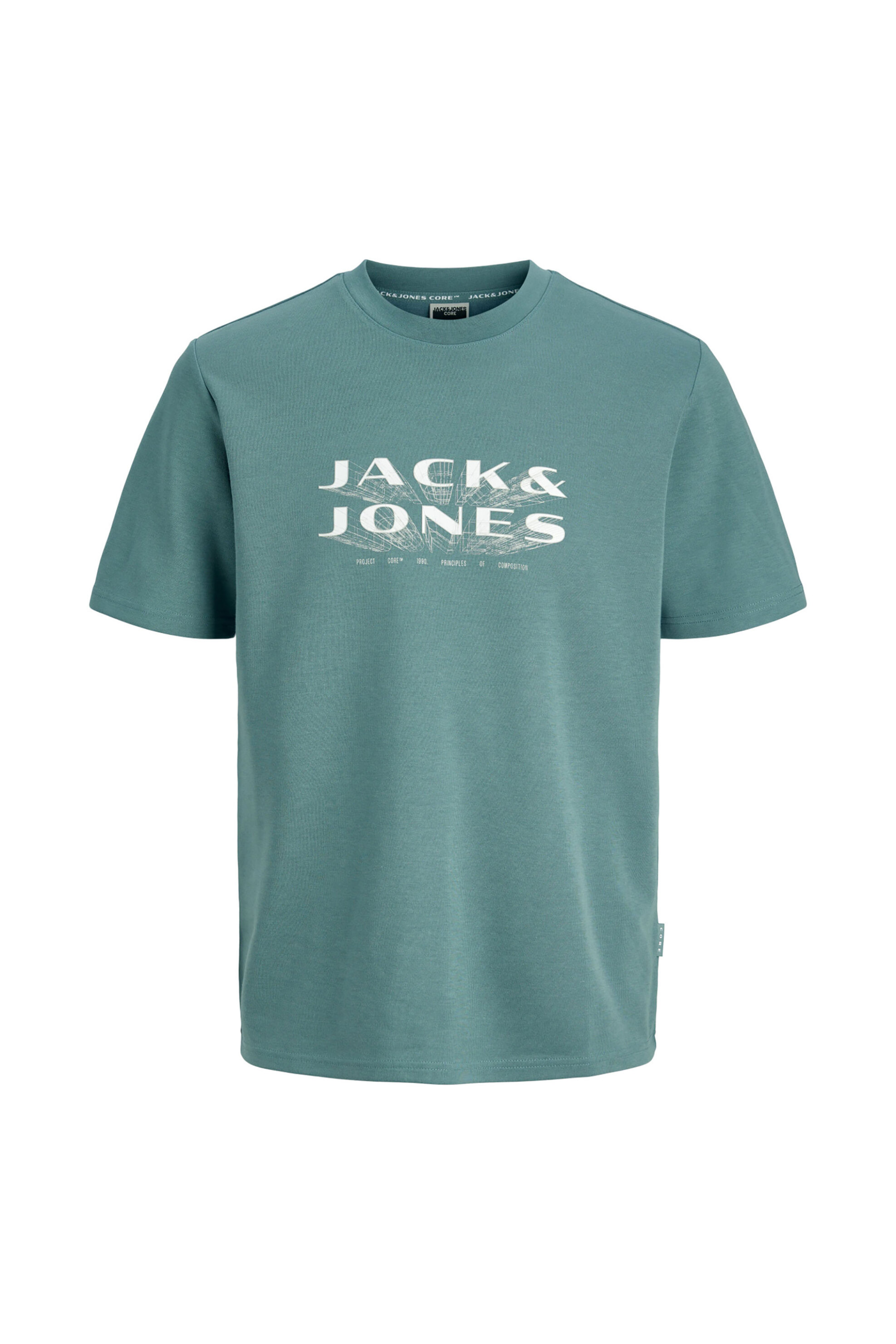 Jack Jones Ανδρικό T-Shirt με Graphic Logo Regular Fit - 12289880 Πετρόλ