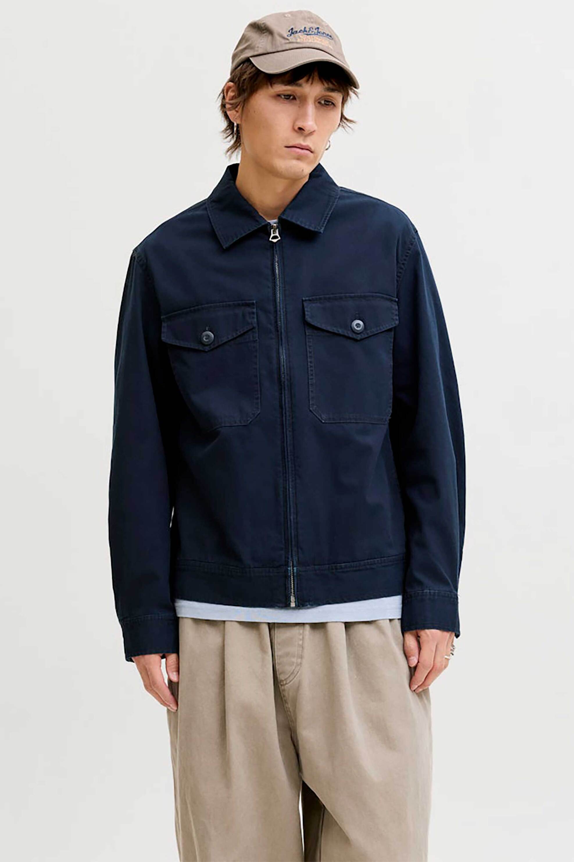 JACK & JONES ανδρικό jacket με γιακά και τσέπες - 12291882 Μπλε Σκούρο