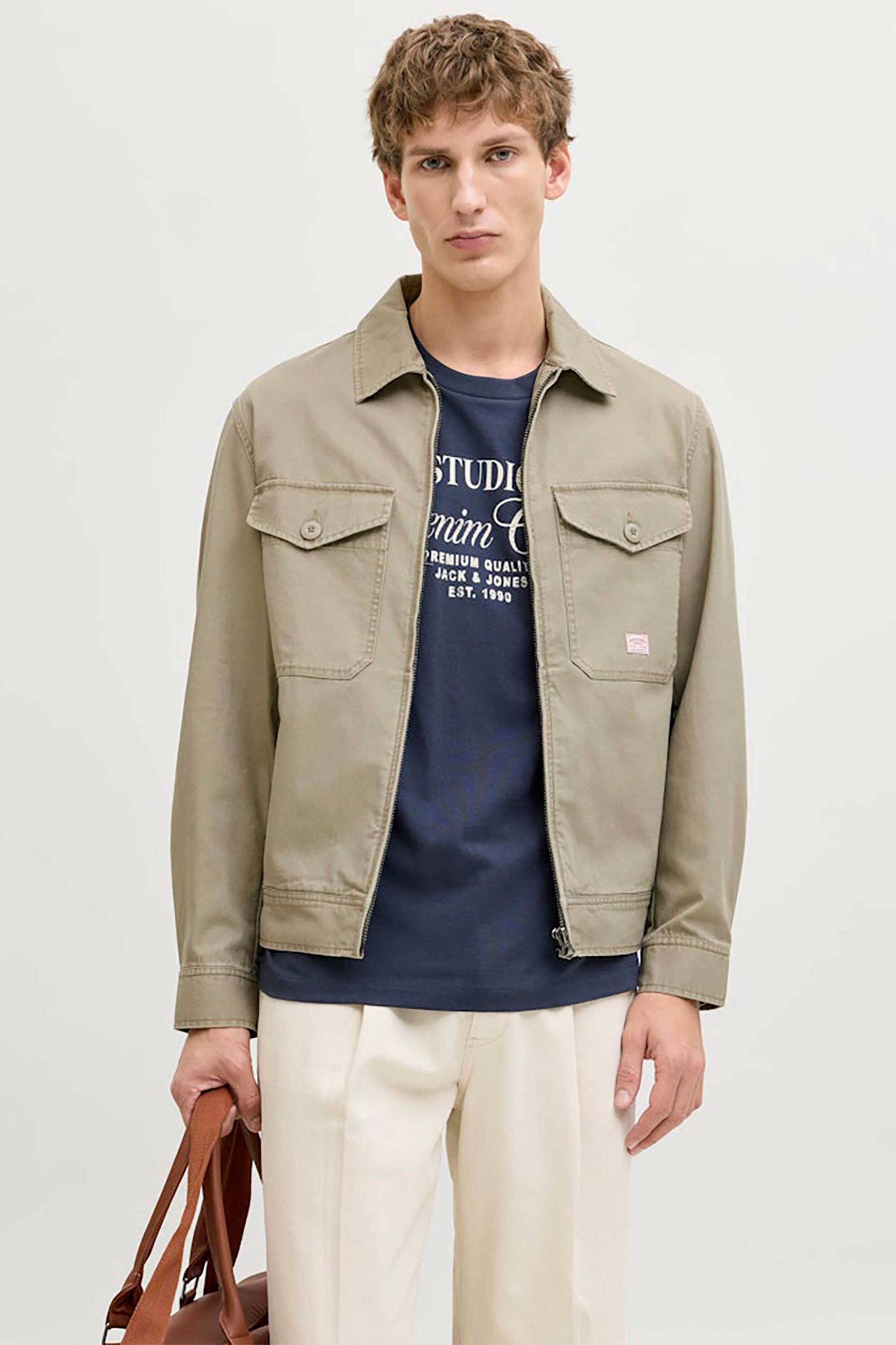 JACK & JONES ανδρικό jacket με γιακά και τσέπες - 12291882 Μπεζ