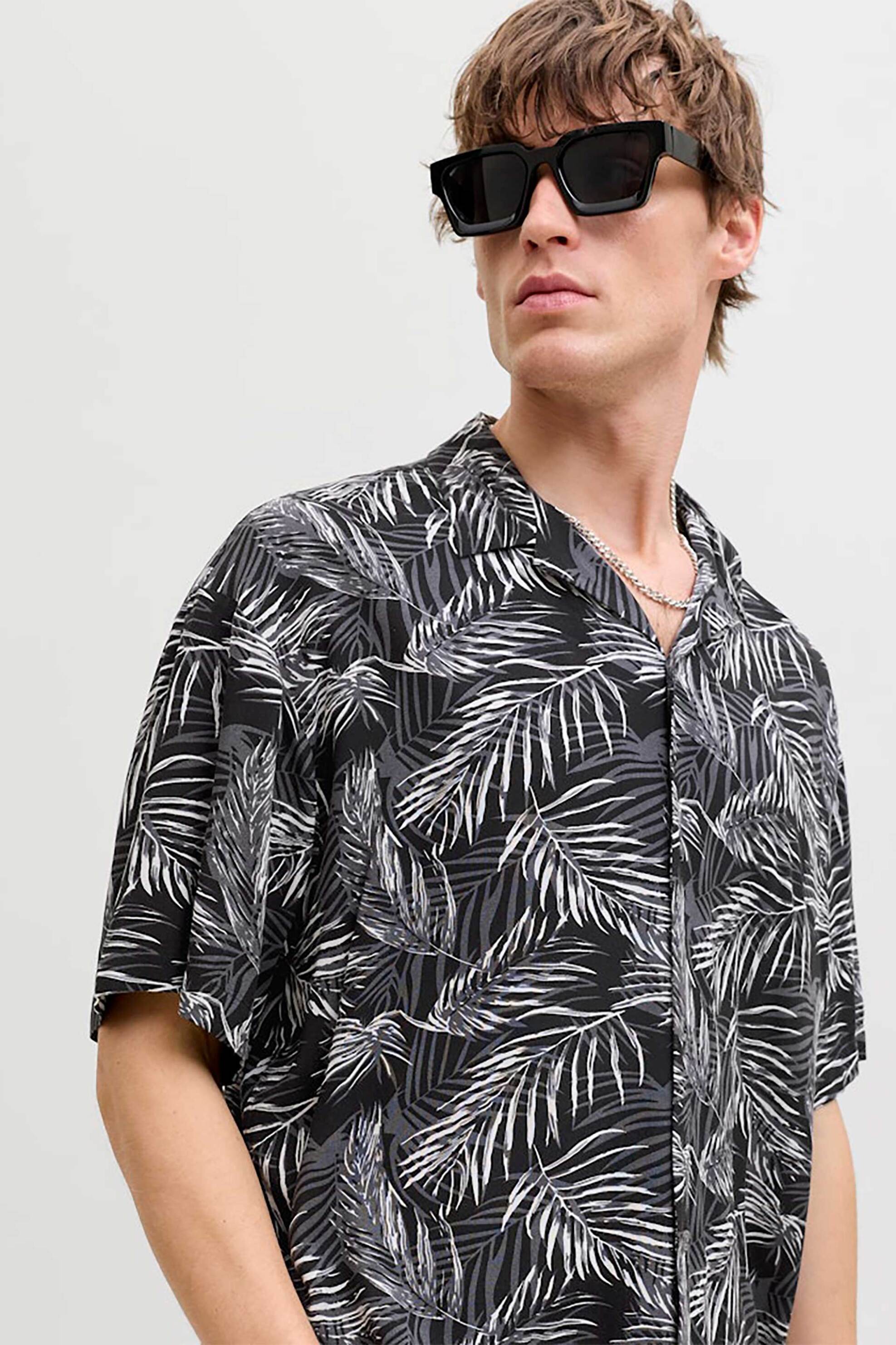 JACK & JONES ανδρικό κοντομάνικο πουκάμισο με floral print Relaxed Fit - 12288854 Μαύρο φωτογραφία