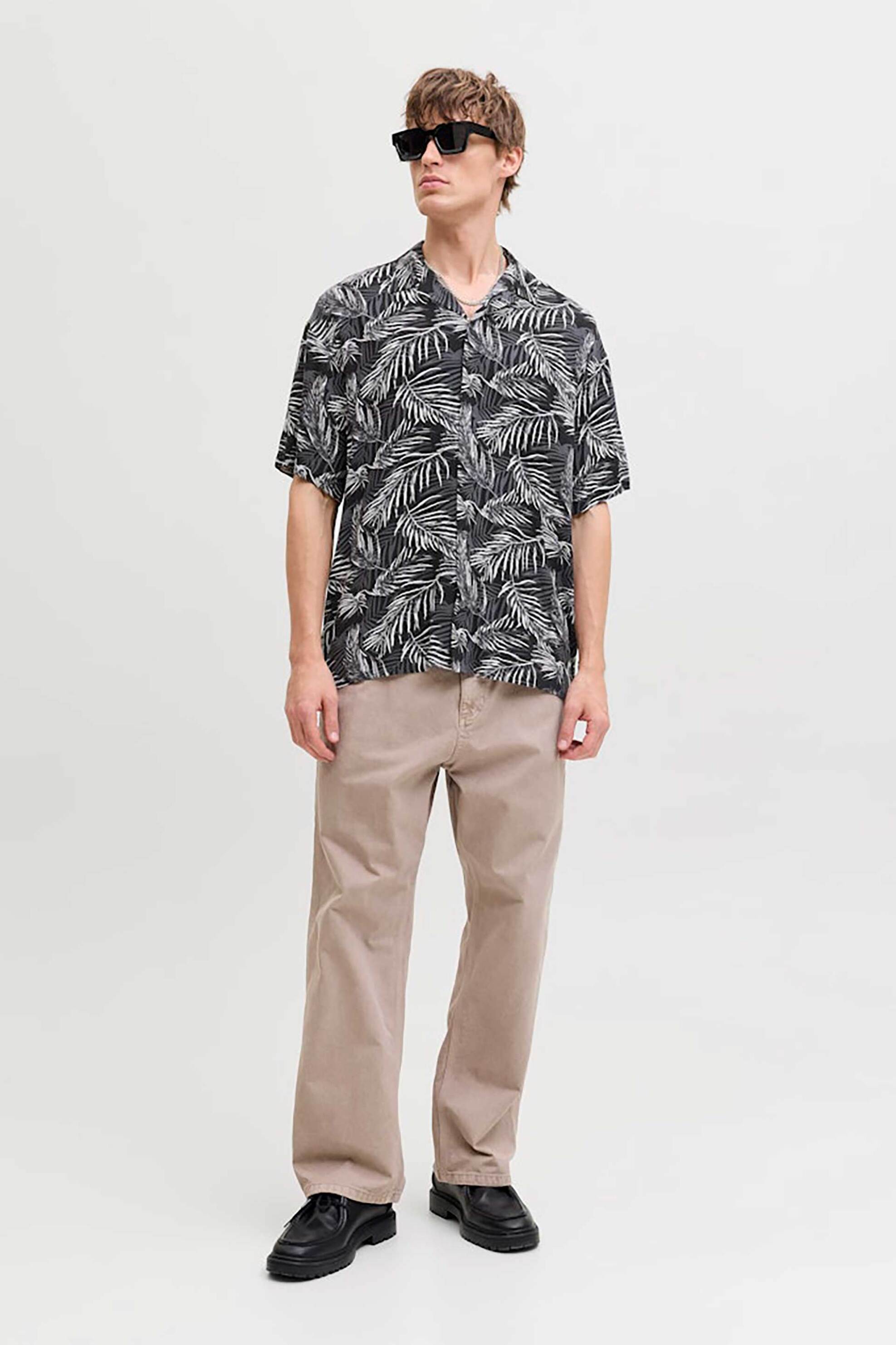 JACK & JONES ανδρικό κοντομάνικο πουκάμισο με floral print Relaxed Fit - 12288854 Μαύρο φωτογραφία
