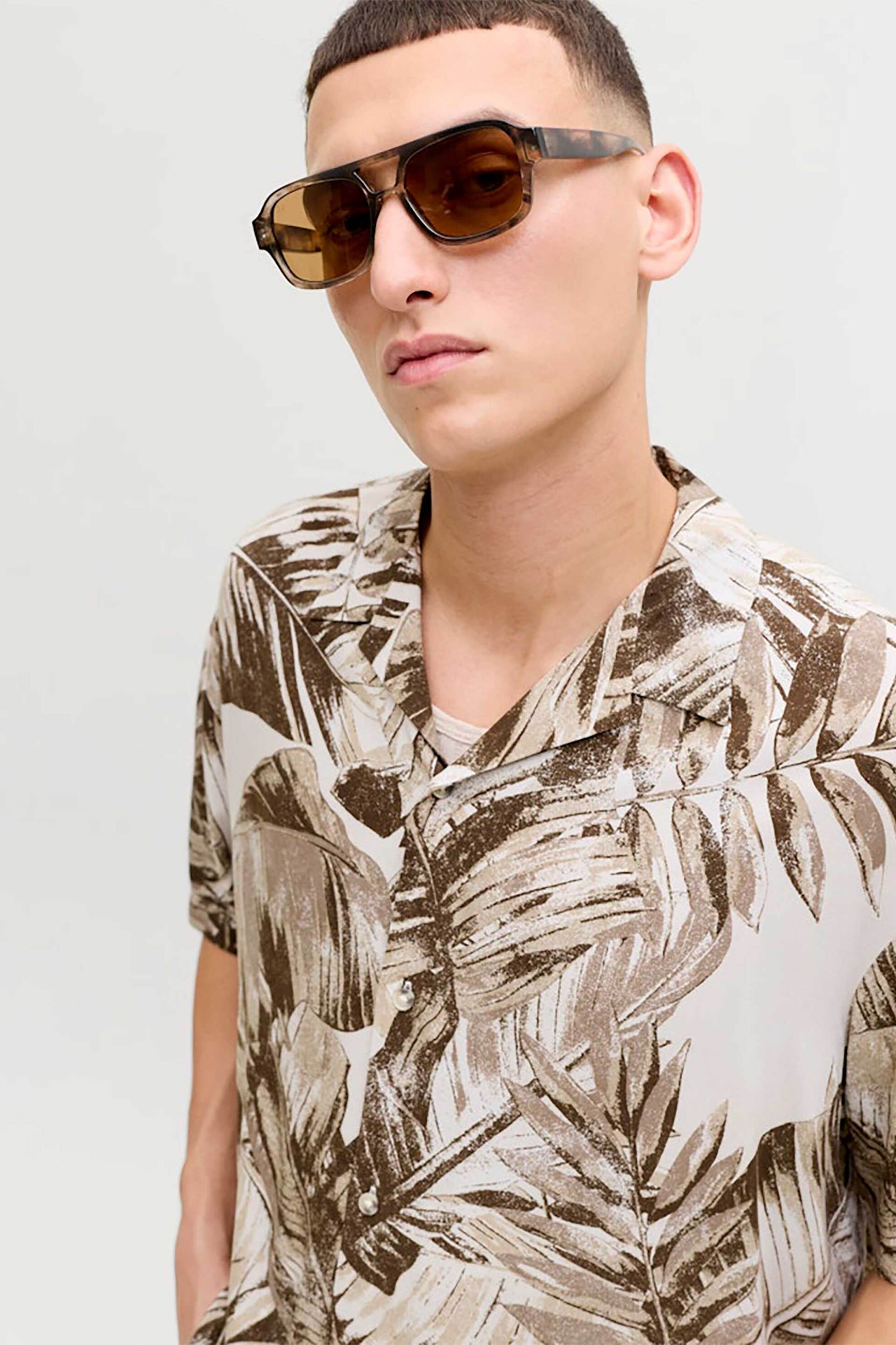 JACK & JONES ανδρικό κοντομάνικο πουκάμισο με floral print Relaxed Fit - 12288854 Εκρού φωτογραφία