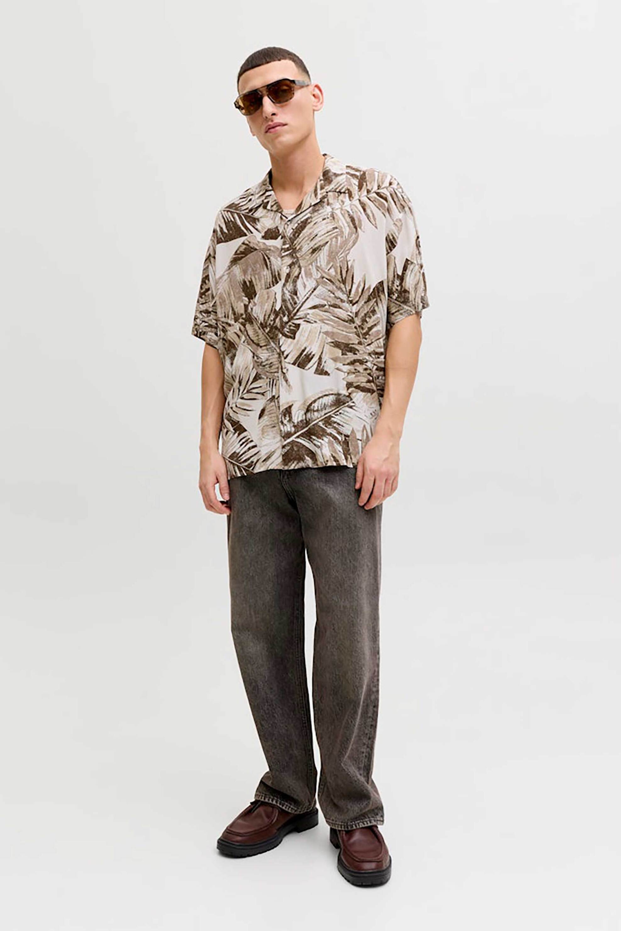 JACK & JONES ανδρικό κοντομάνικο πουκάμισο με floral print Relaxed Fit - 12288854 Εκρού φωτογραφία