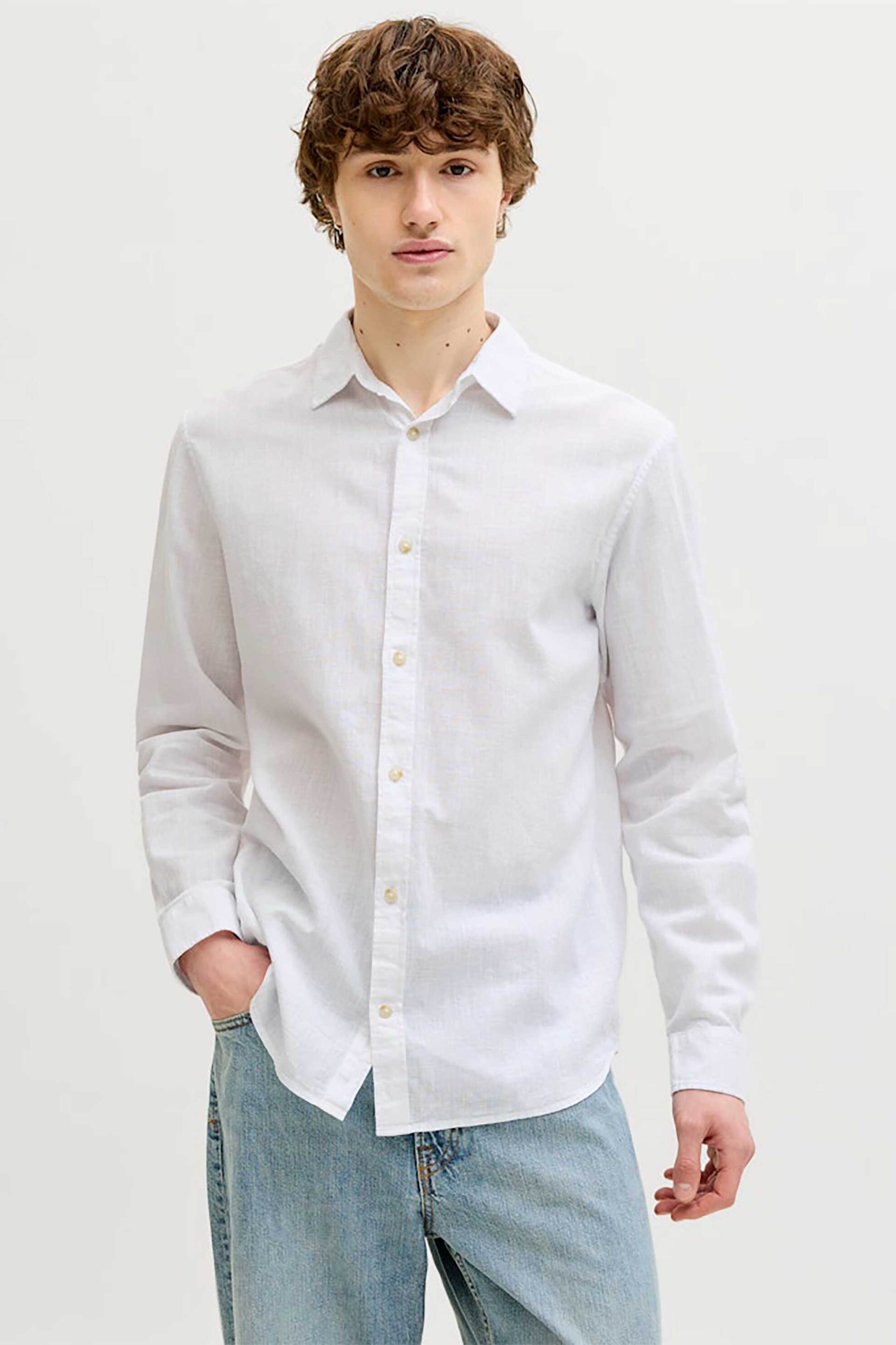JACK & JONES ανδρικό πουκάμισο μονόχρωμο Regular Fit - 12289174 Λευκό