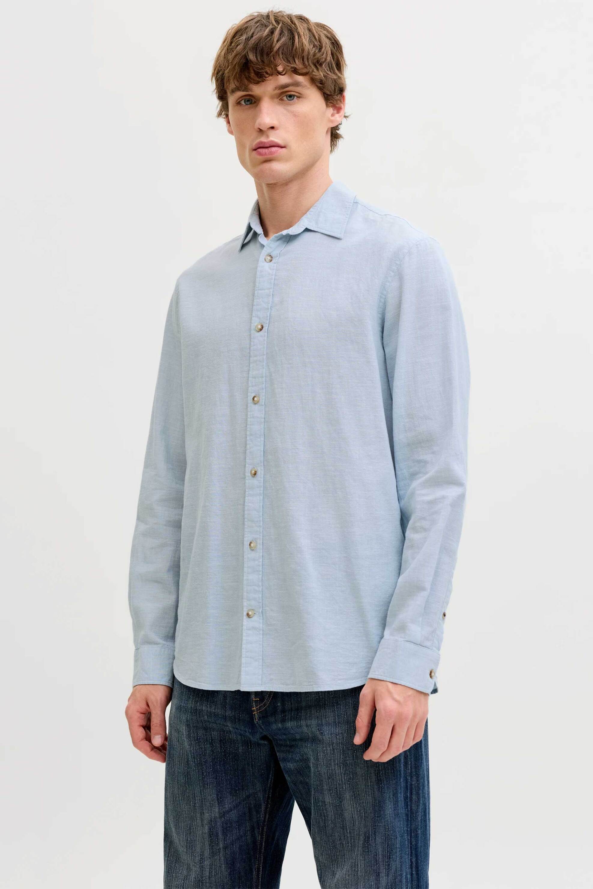 JACK & JONES ανδρικό πουκάμισο μονόχρωμο Regular Fit - 12289174 Σιελ
