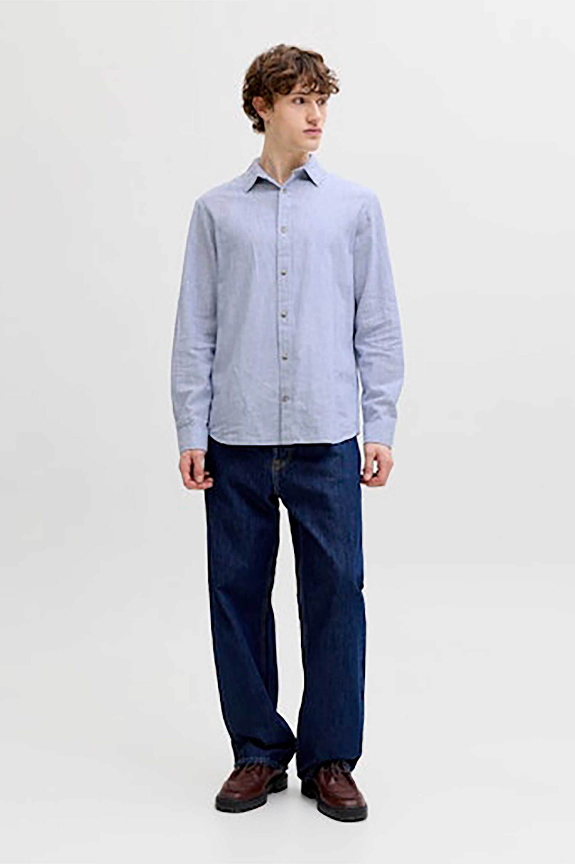 JACK & JONES ανδρικό πουκάμισο μονόχρωμο Regular Fit - 12289174 Μπλε Ανοιχτό φωτογραφία