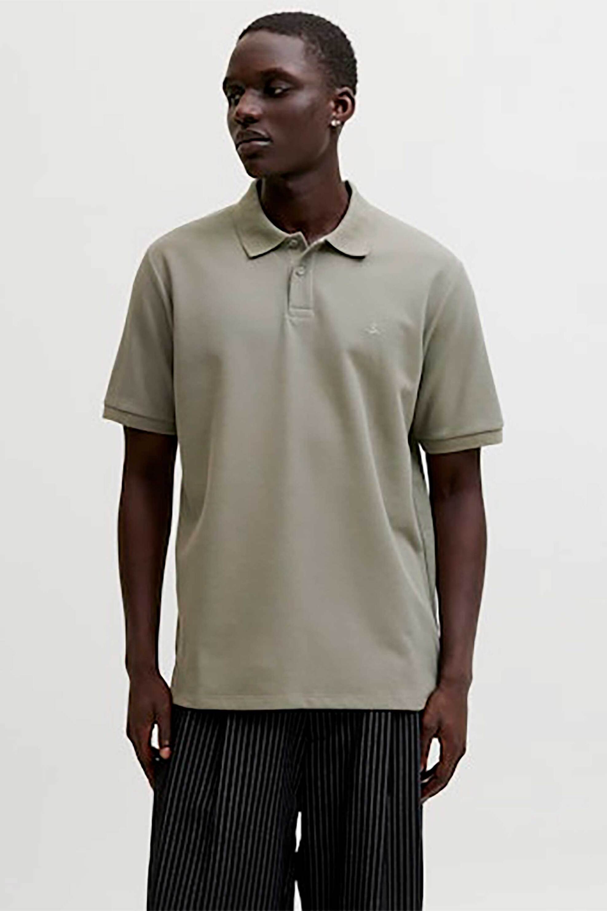 JACK & JONES ανδρική μπλούζα πόλο με waffle pattern και κεντημένο monogram Regular Fit - 12268130 Λαδί