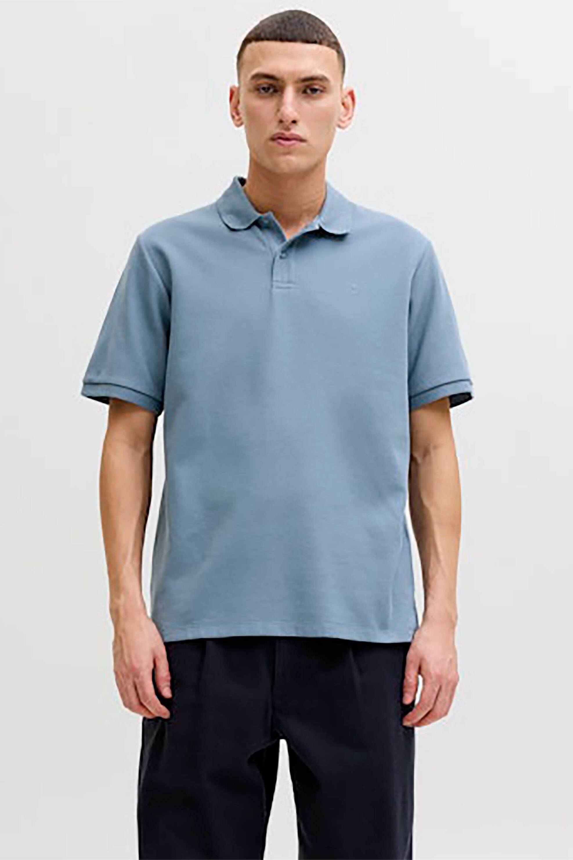 JACK & JONES ανδρική μπλούζα πόλο με waffle pattern και κεντημένο monogram Regular Fit - 12268130 Μπλε Ανοιχτό
