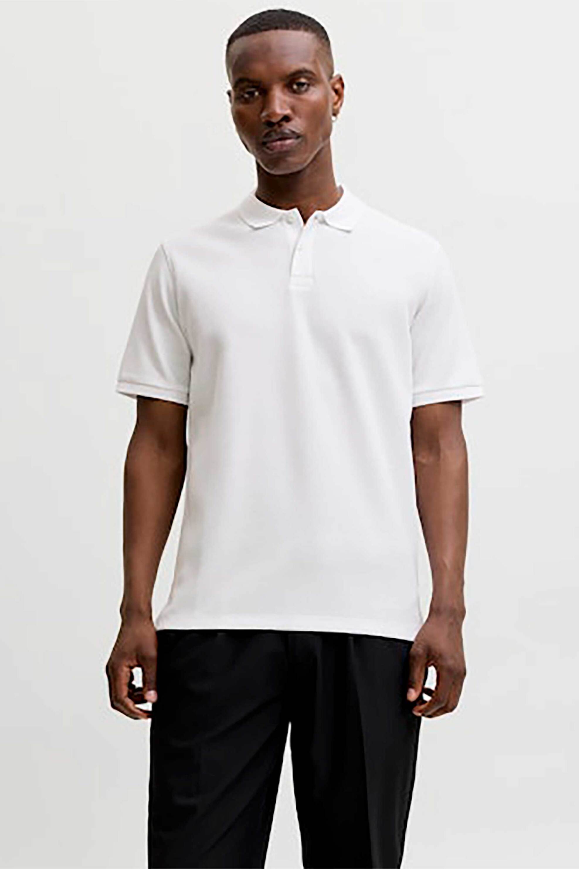 JACK & JONES ανδρική μπλούζα πόλο με waffle pattern και κεντημένο monogram Regular Fit - 12268130 Λευκό