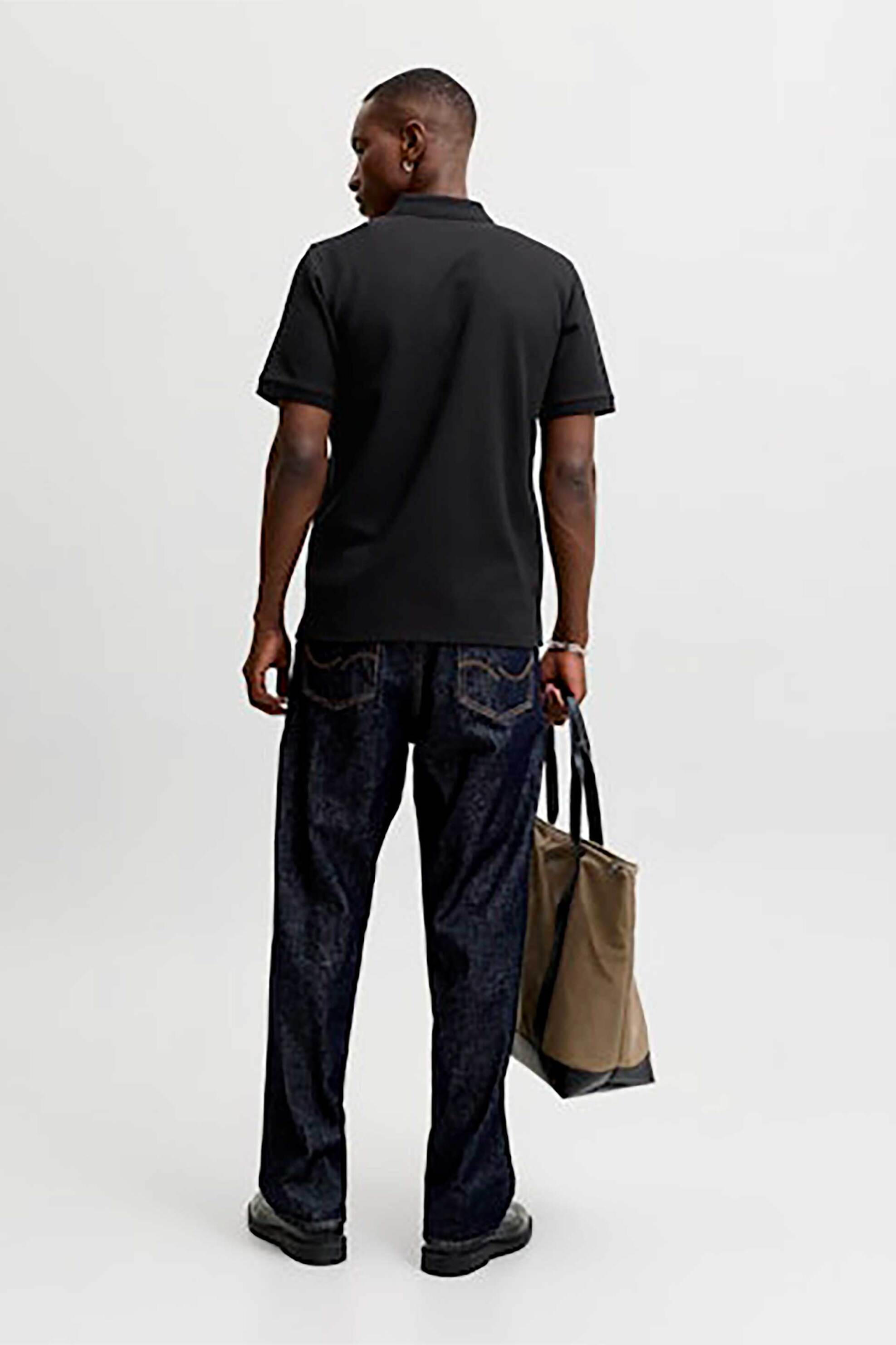 Jack Jones Ανδρική Μπλούζα Πόλο με Waffle Pattern Και Κεντημένο Monogram Regular Fit - 12268130 Μαύρο