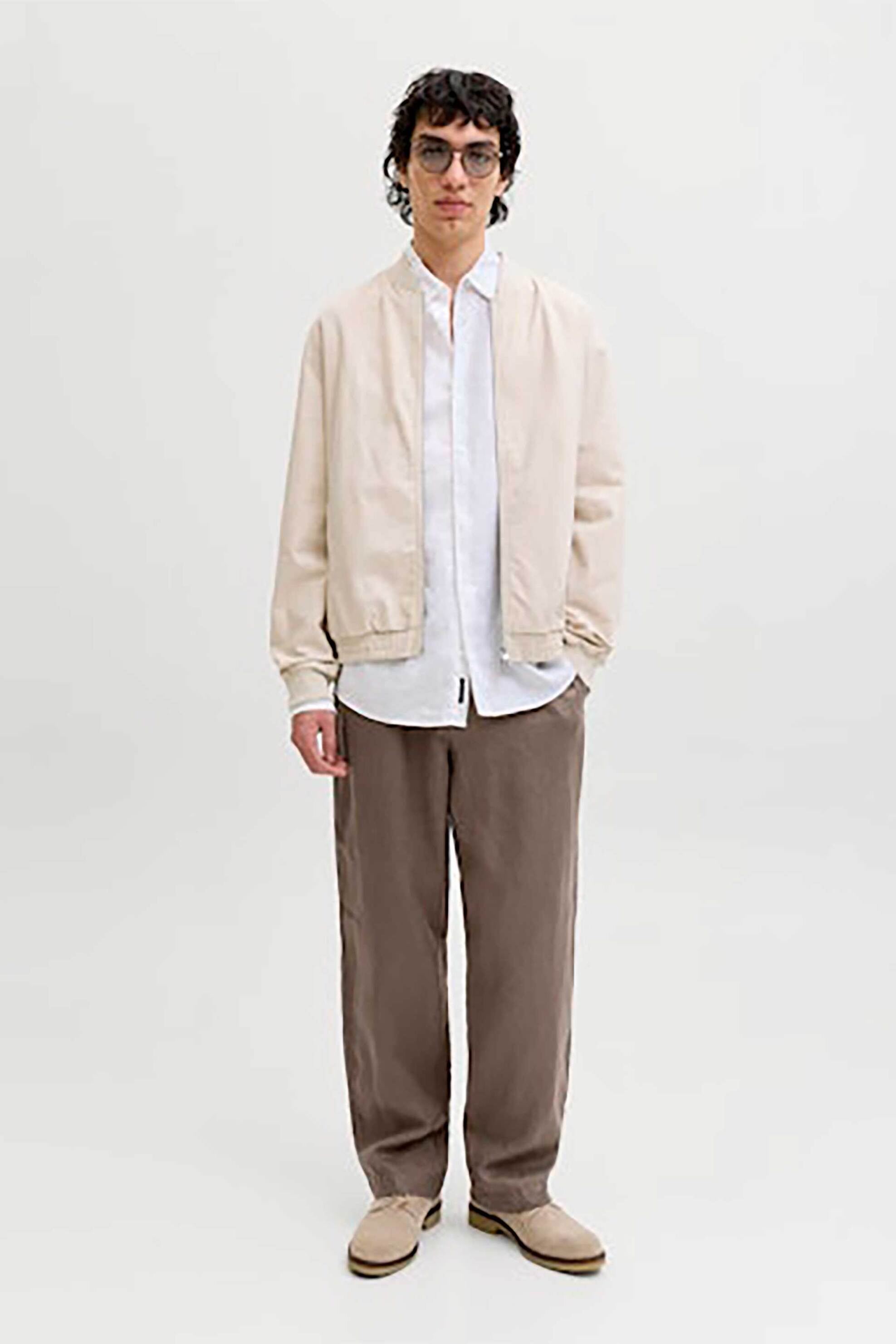 JACK & JONES ανδρικό λινό παντελόνι chino Loose Fit - 12253120 Καφέ