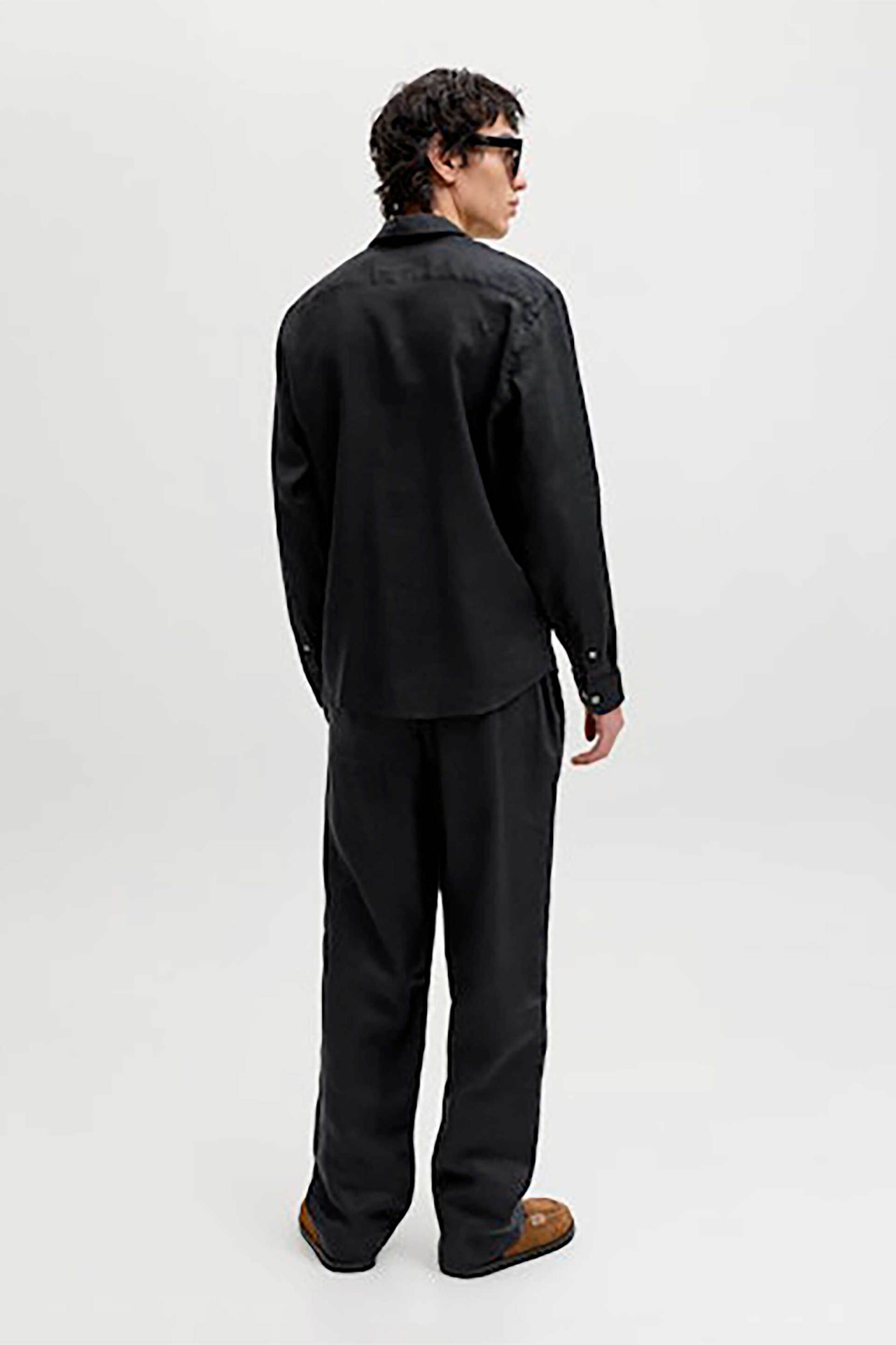 Jack Jones Ανδρικό Λινό Παντελόνι Chino Loose Fit - 12253120 Μαύρο